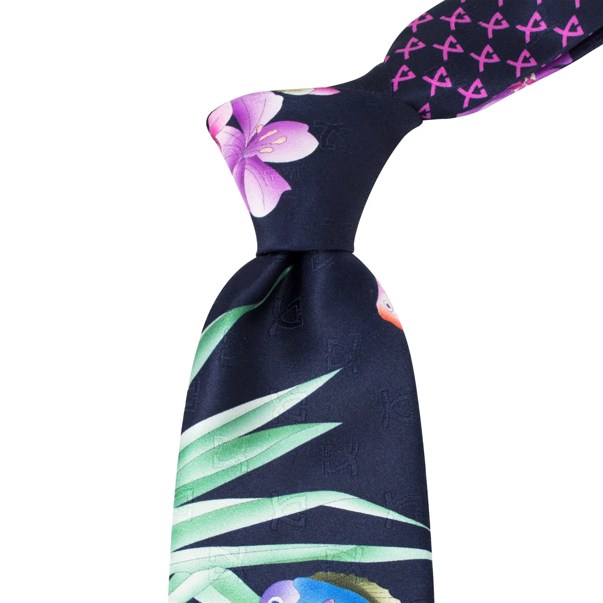 Leonard Navy Silk Satin 8cm Tie with Floral and Fish Prints