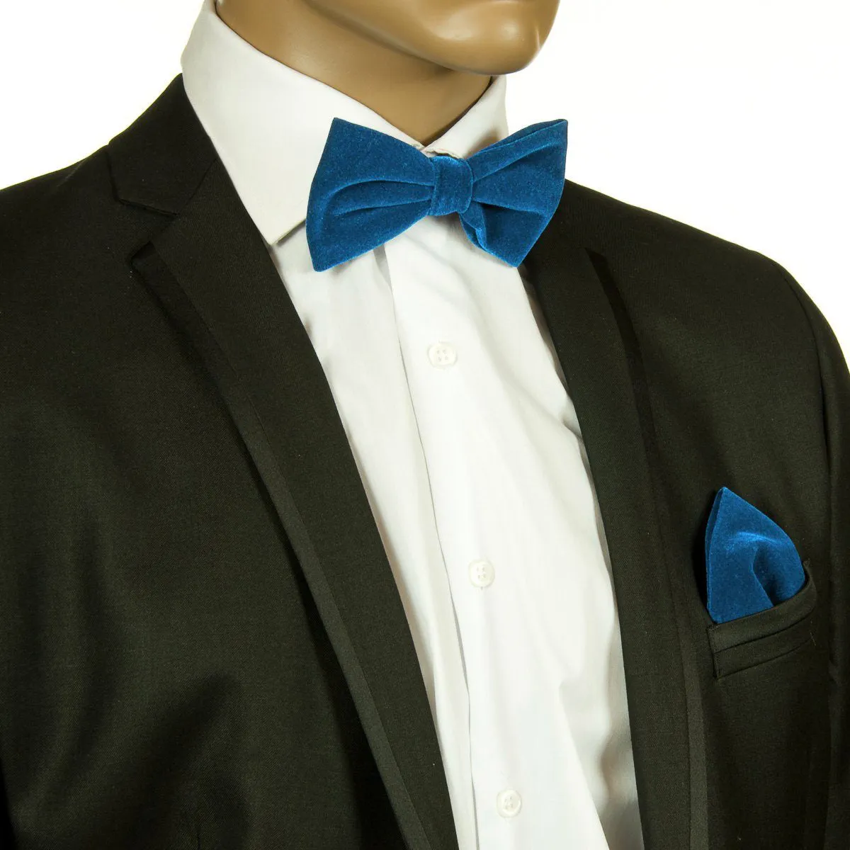 Light Blue VELVET Bow Tie and Pocket Square Set