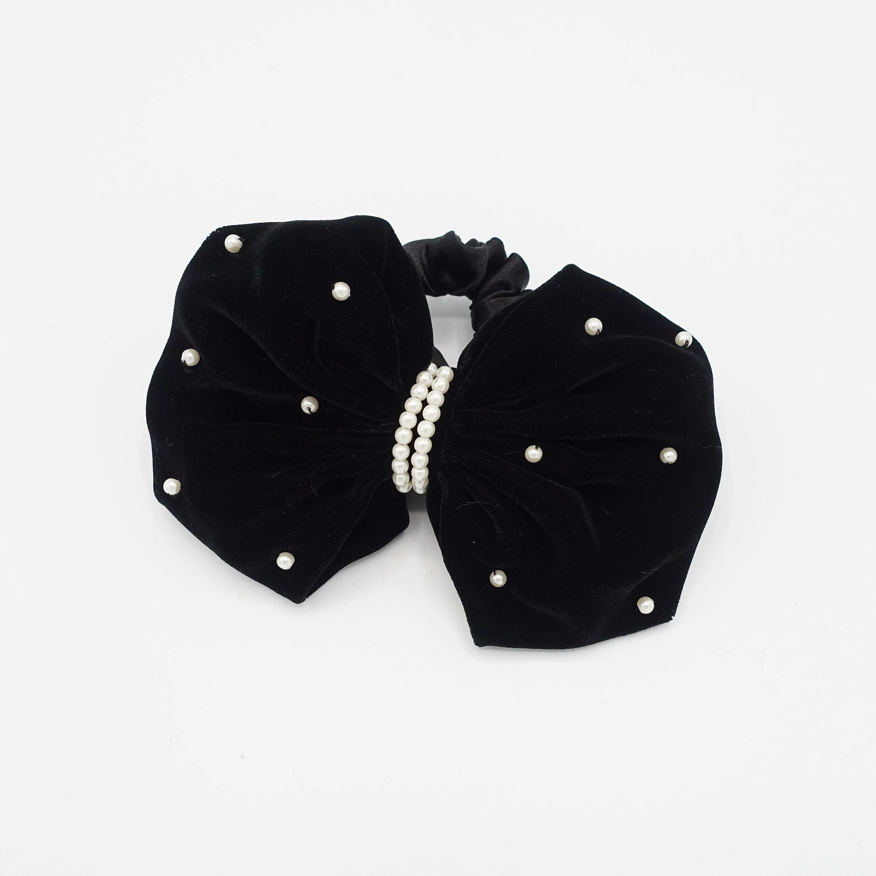 Luxury soft silk velvet balloon hair bow scrunchies pearl embellished scrunchy black velvet hair tie ponytail holder women scrunchy new