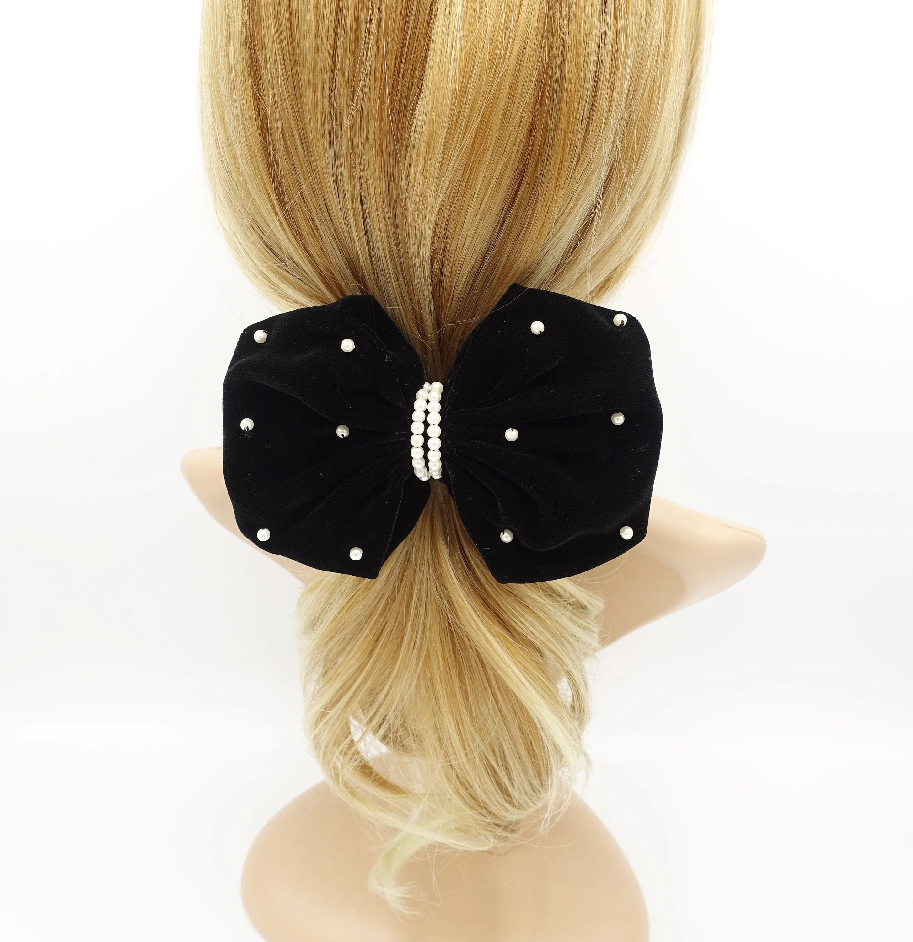 Luxury soft silk velvet balloon hair bow scrunchies pearl embellished scrunchy black velvet hair tie ponytail holder women scrunchy new