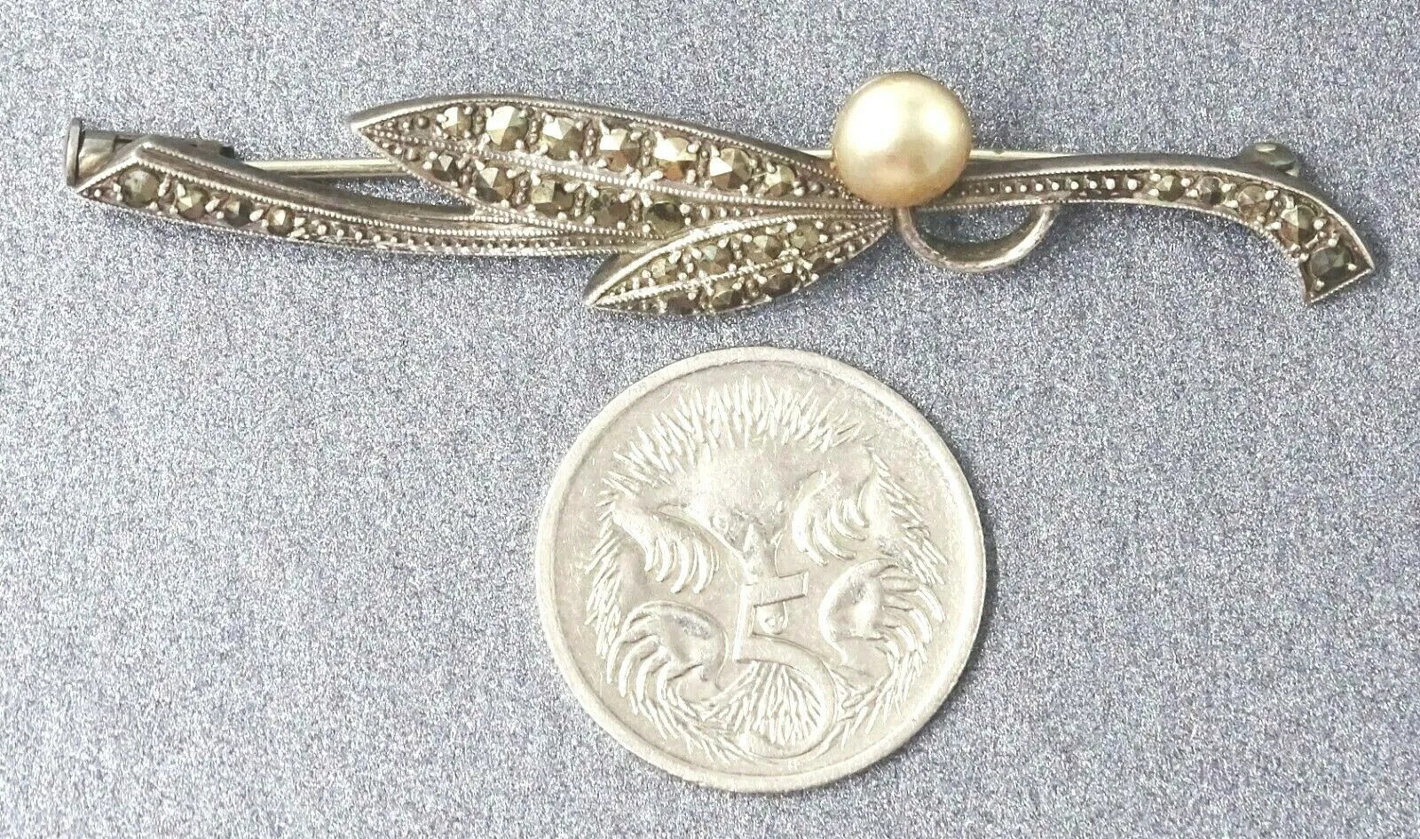 Marcasite & Pearl Sterling Silver Brooch