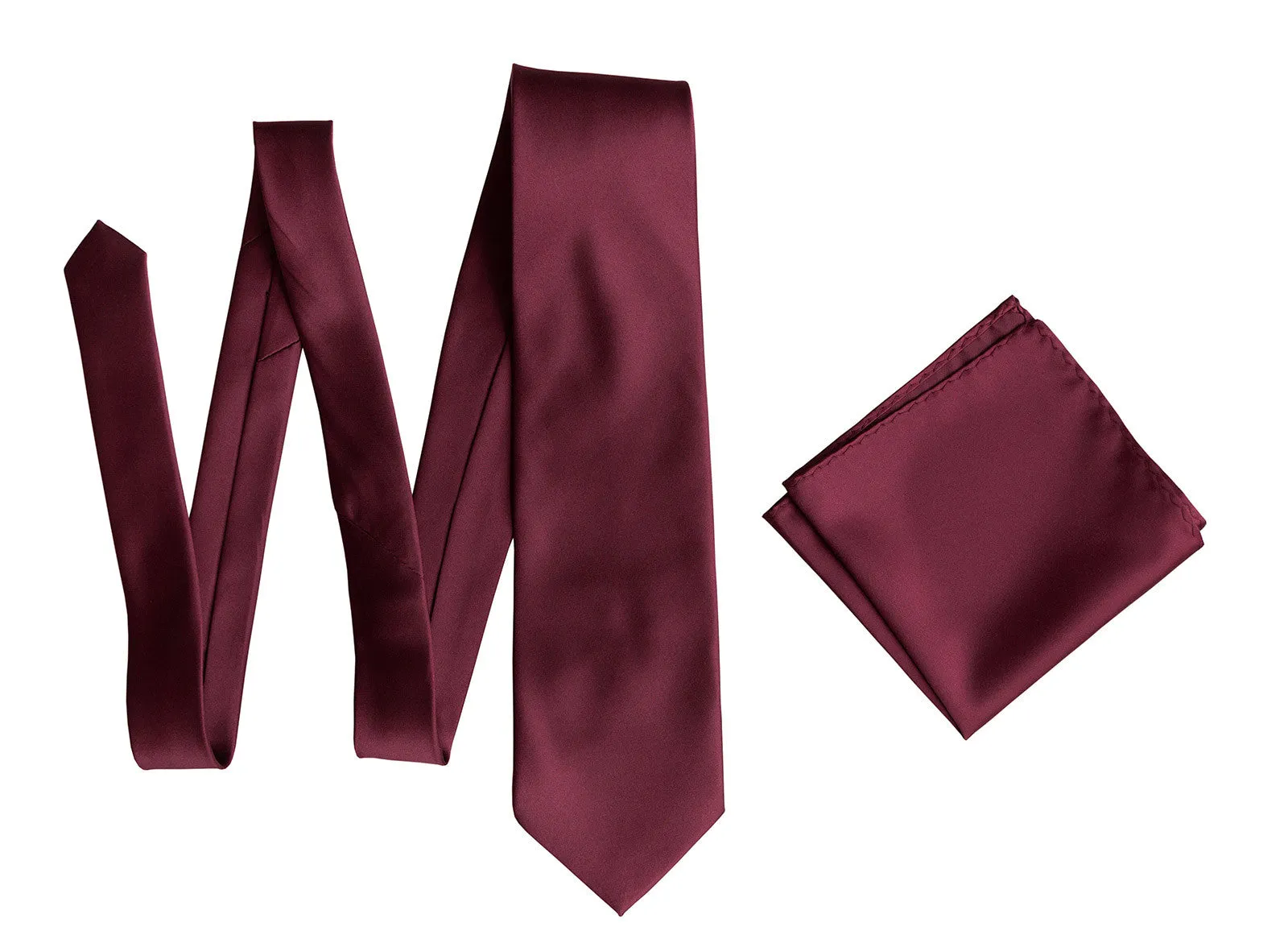 Maroon Necktie. Solid Color Dark Red Satin Finish Tie, No Print