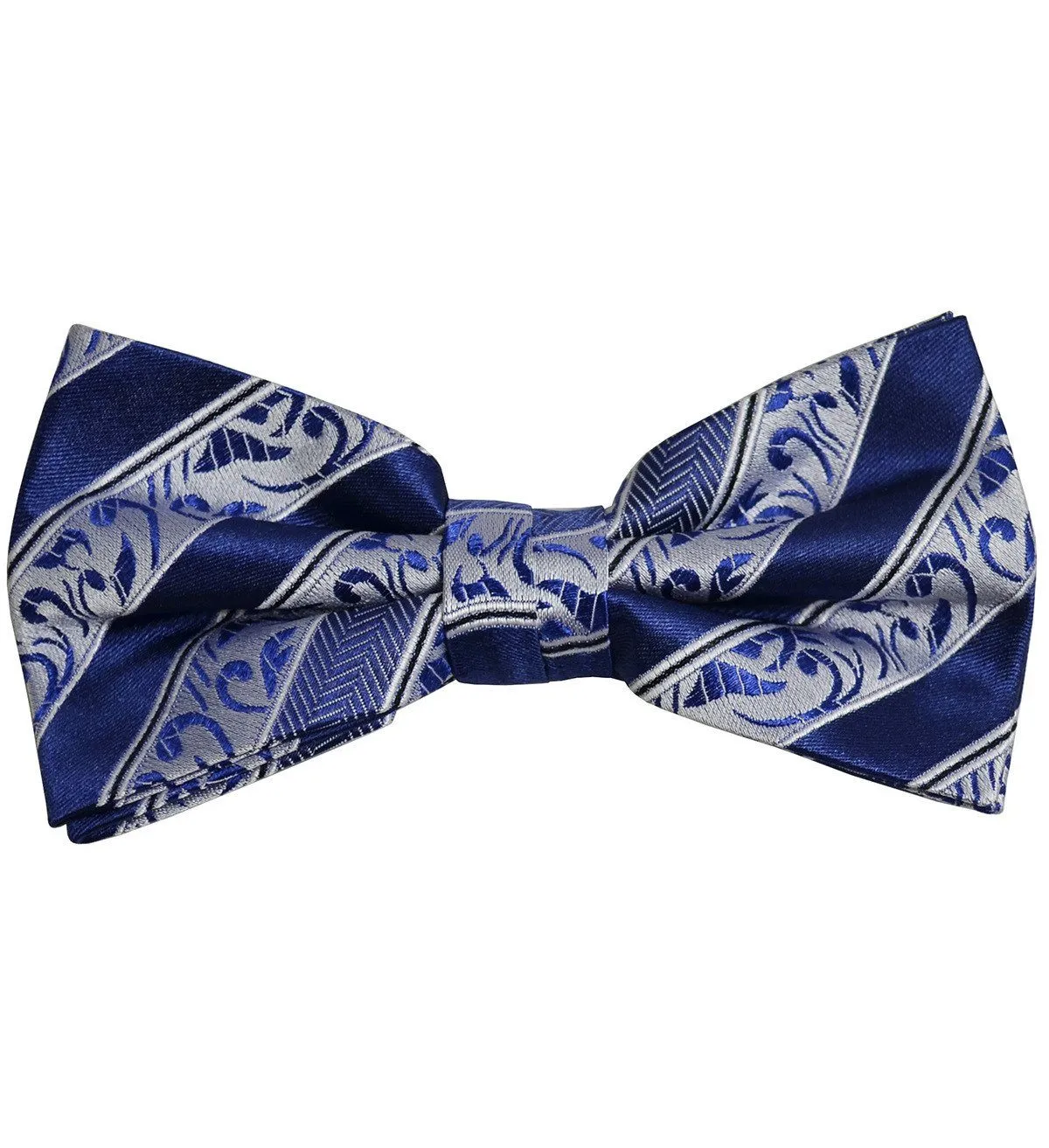 Mazarine Blue Striped Silk Bow Tie and Pocket Square Set