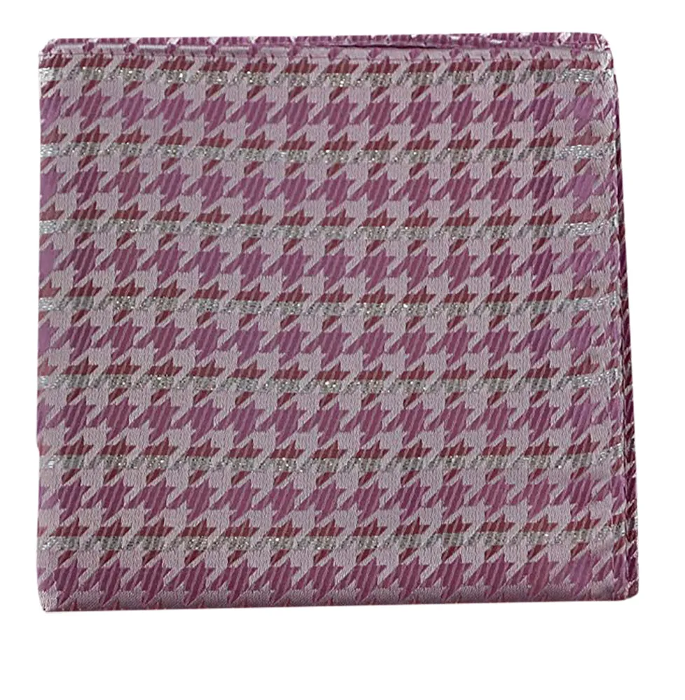 Mens Baby Pink & Silver Silk Pocket Square