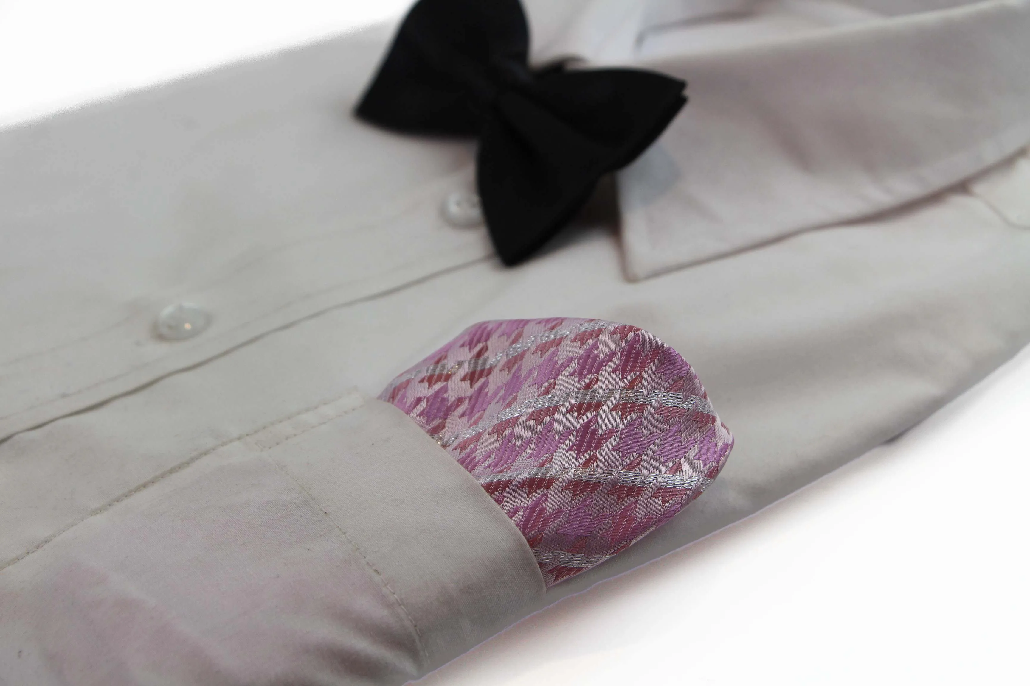 Mens Baby Pink & Silver Silk Pocket Square