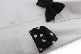 Mens Black & Silver Large Polka Dot Silk Pocket Square