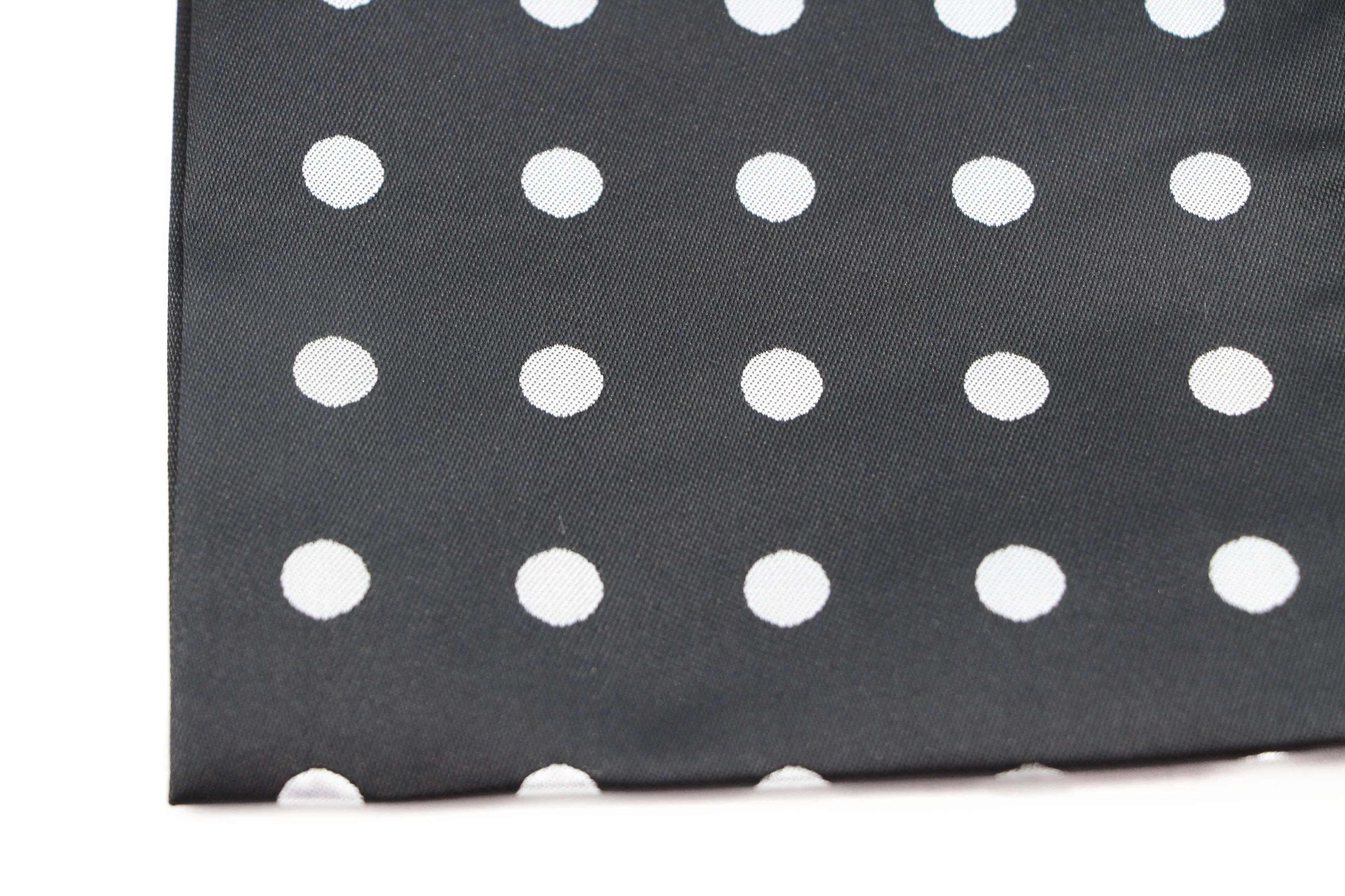 Mens Black & Silver Large Polka Dot Silk Pocket Square