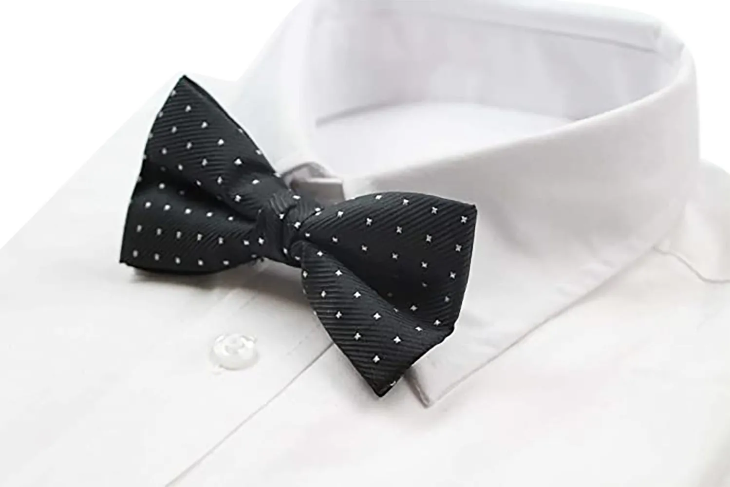 Mens Black & Silver Star Polka Dot Patterned Bow Tie