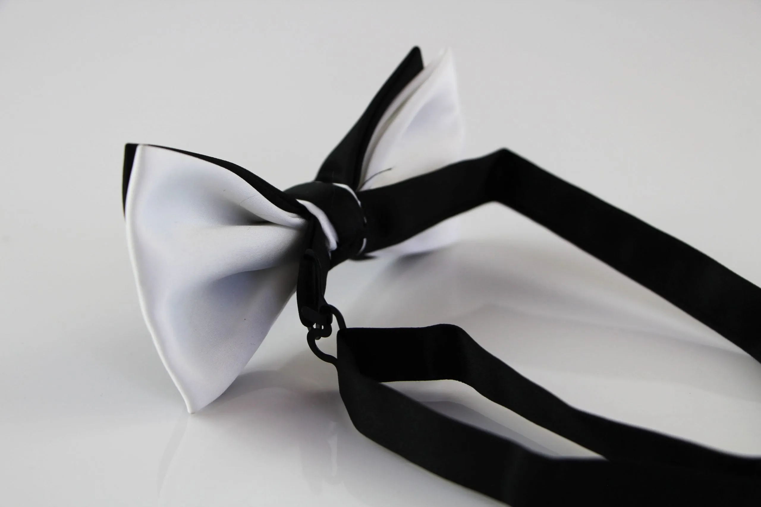 Mens Black On White Two Tone Layered Bow Tie