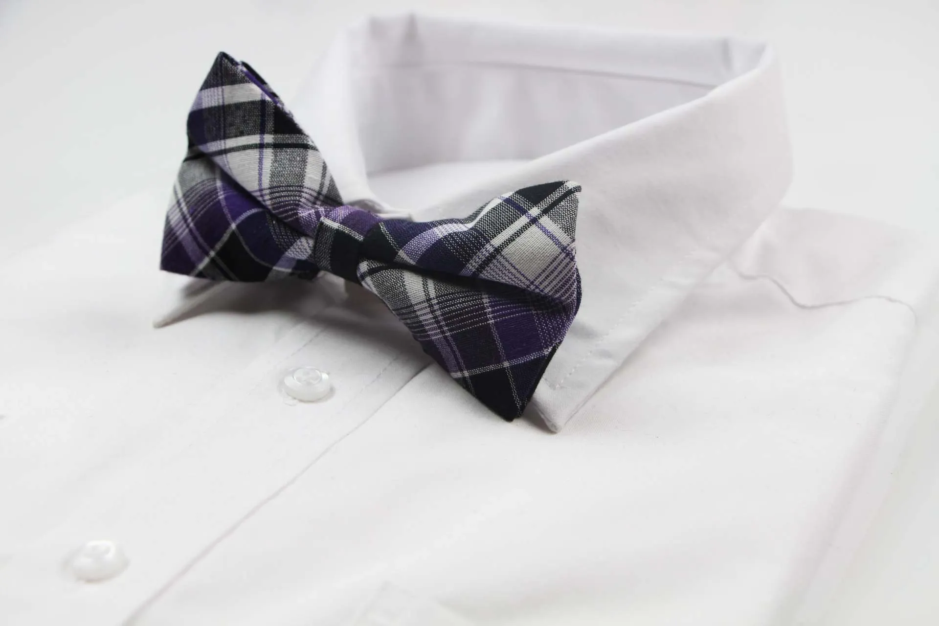 Mens Black, White & Purple Patterned Cotton Bow Tie