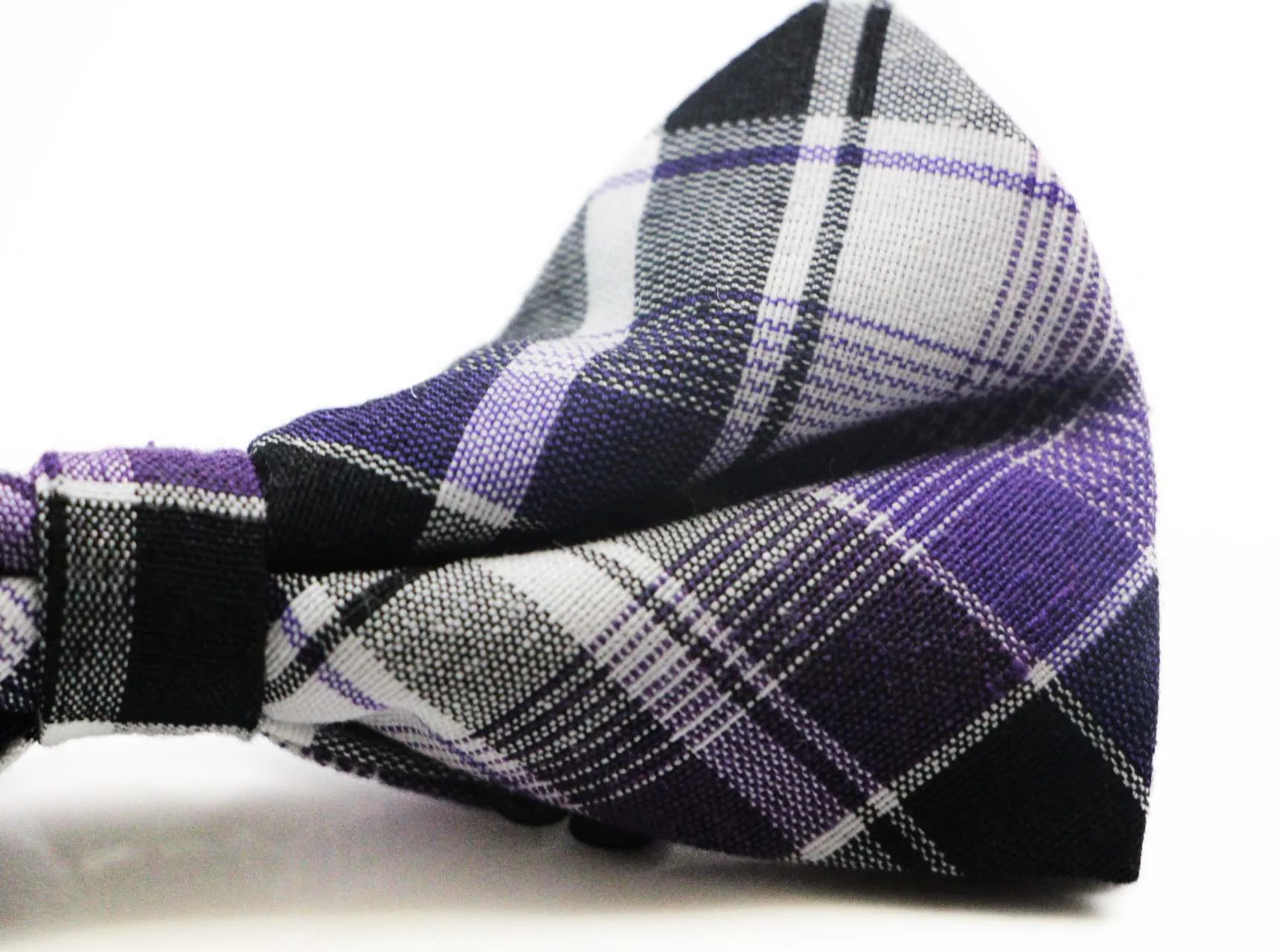 Mens Black, White & Purple Patterned Cotton Bow Tie