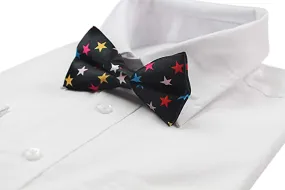 Mens Black With Multicoloured Stars Patterned Bow Tie