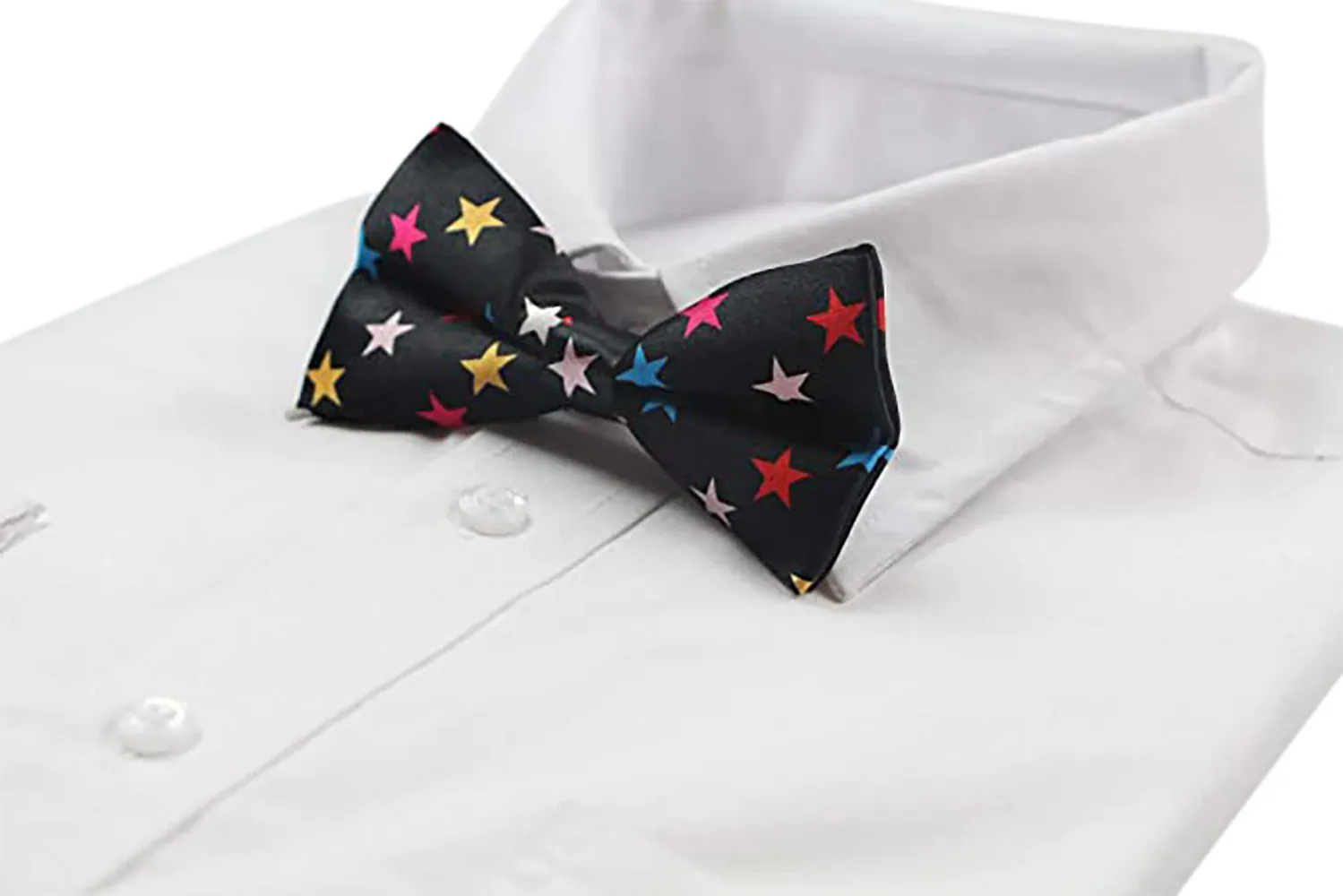 Mens Black With Multicoloured Stars Patterned Bow Tie