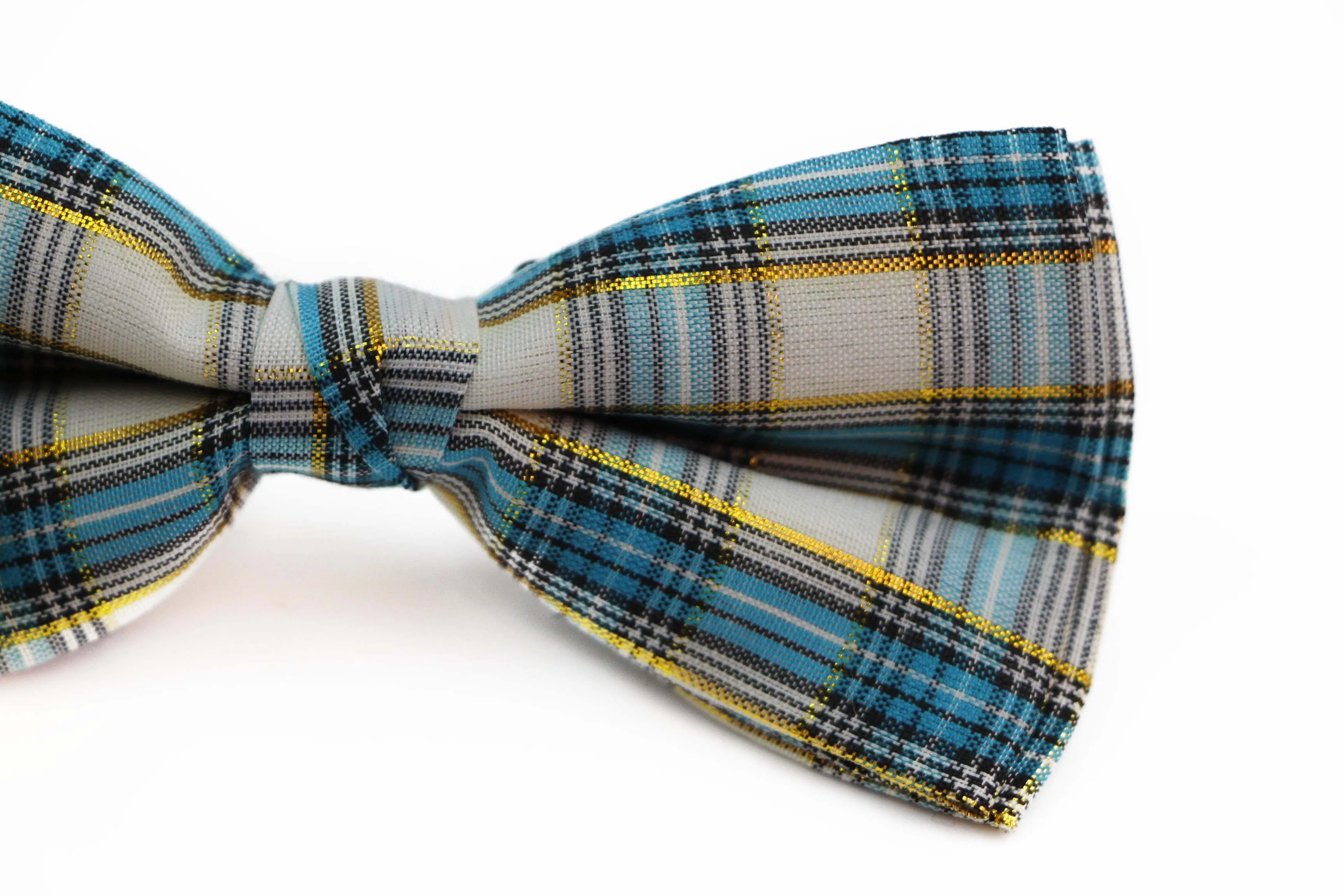 Mens Blue & White Tarten Patterned Bow Tie