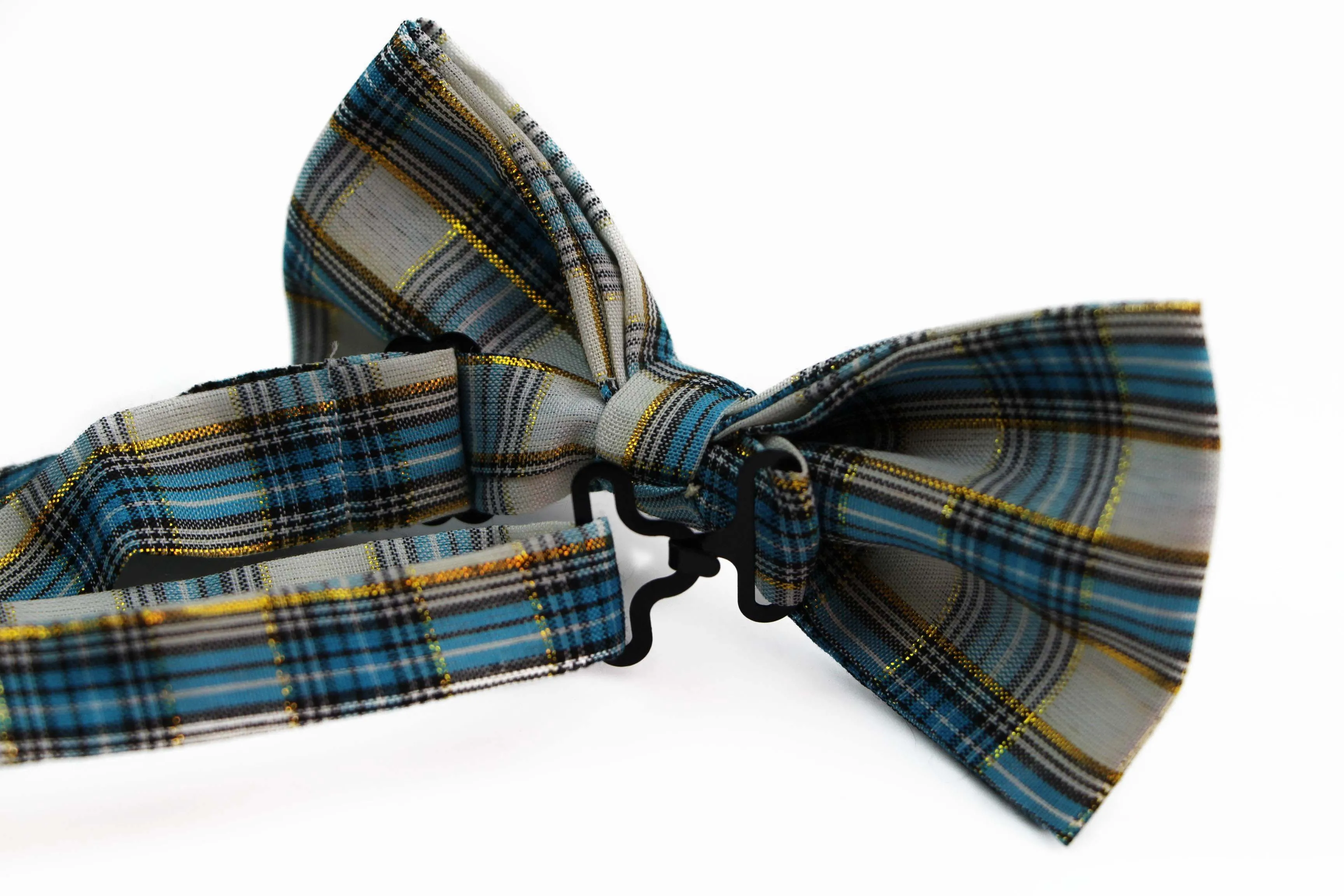 Mens Blue & White Tarten Patterned Bow Tie