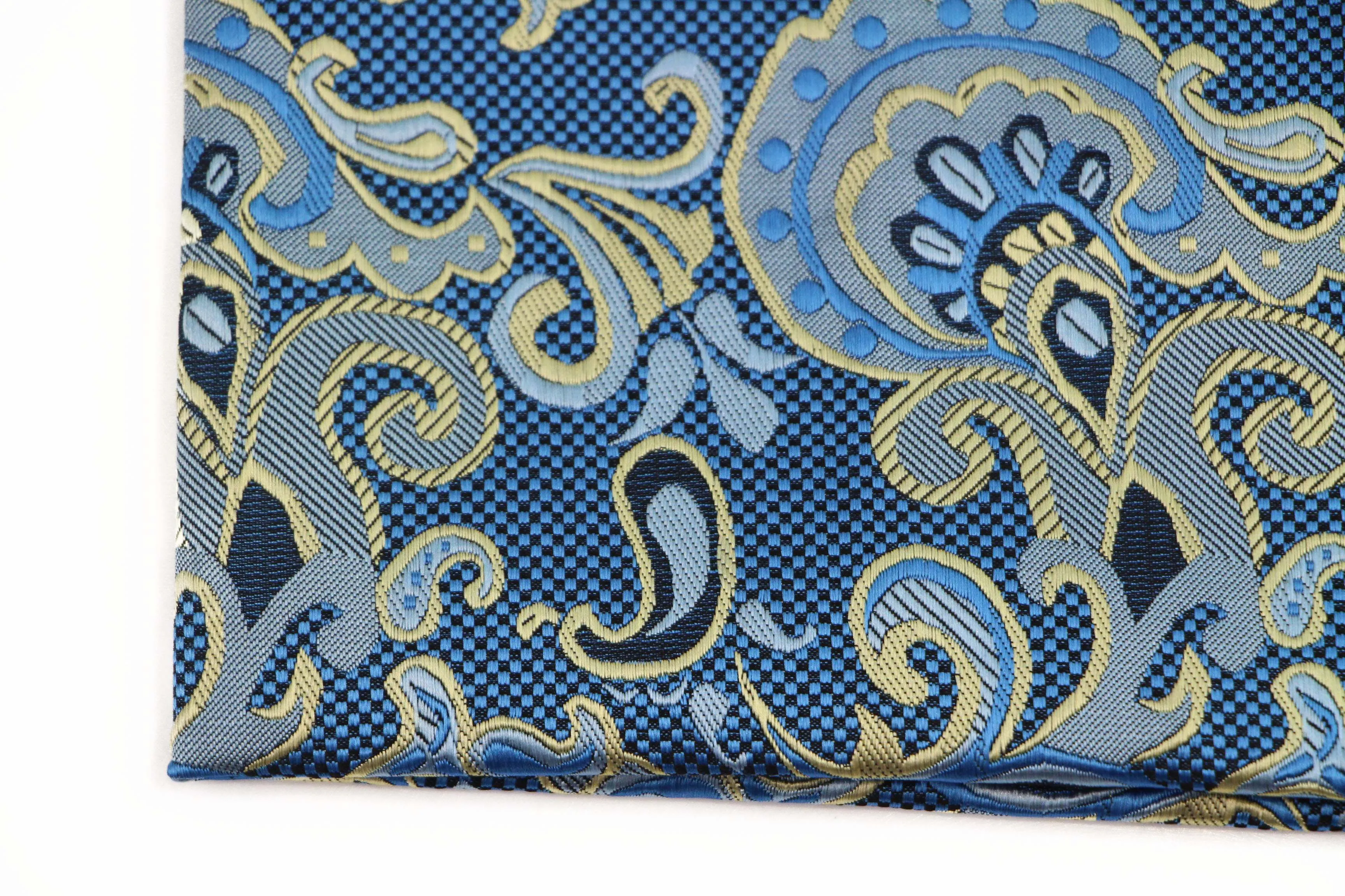 Mens Blue, Black & Yellow Floral Silk Pocket Square