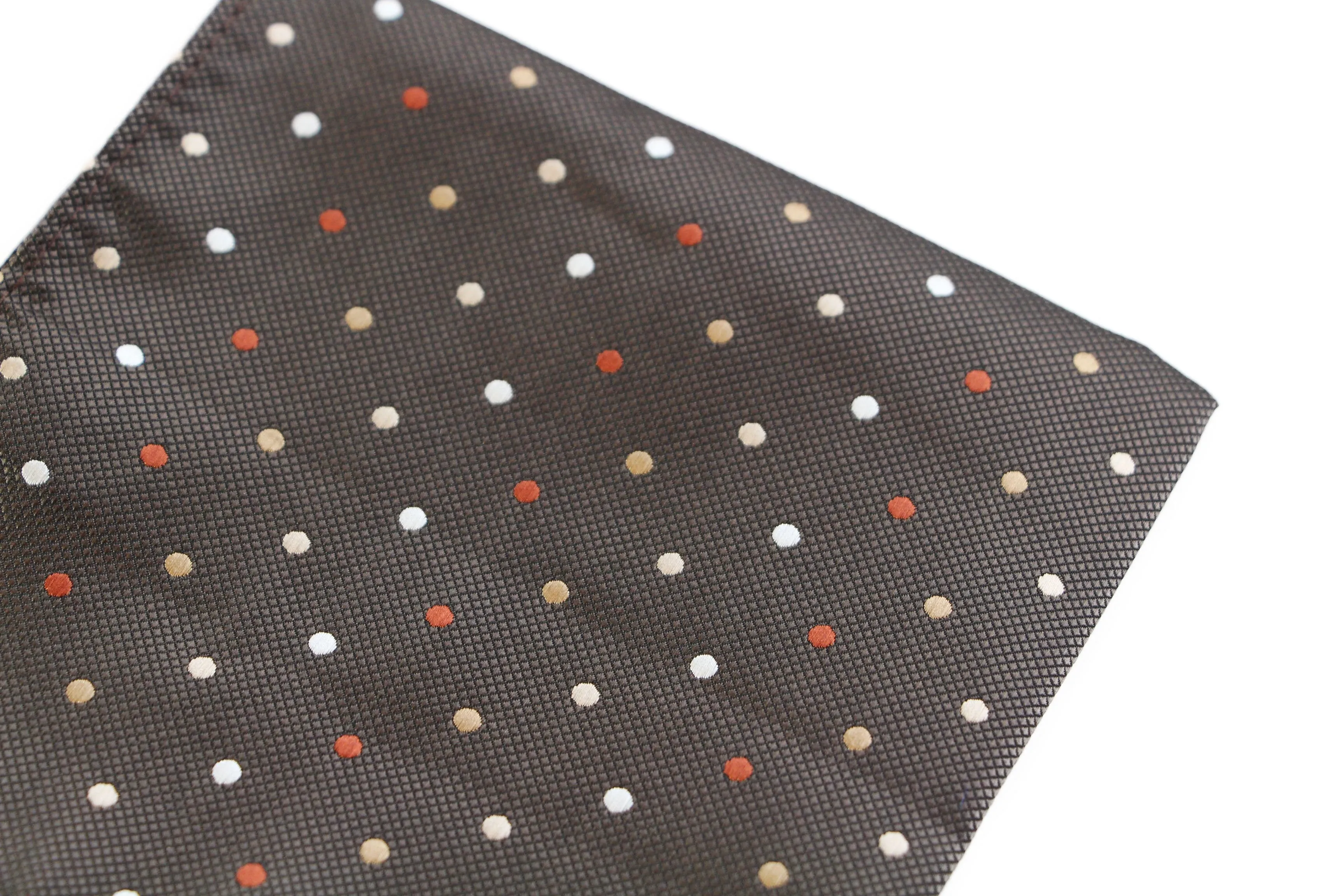 Mens Brown Small Polka Dot Silk Pocket Square