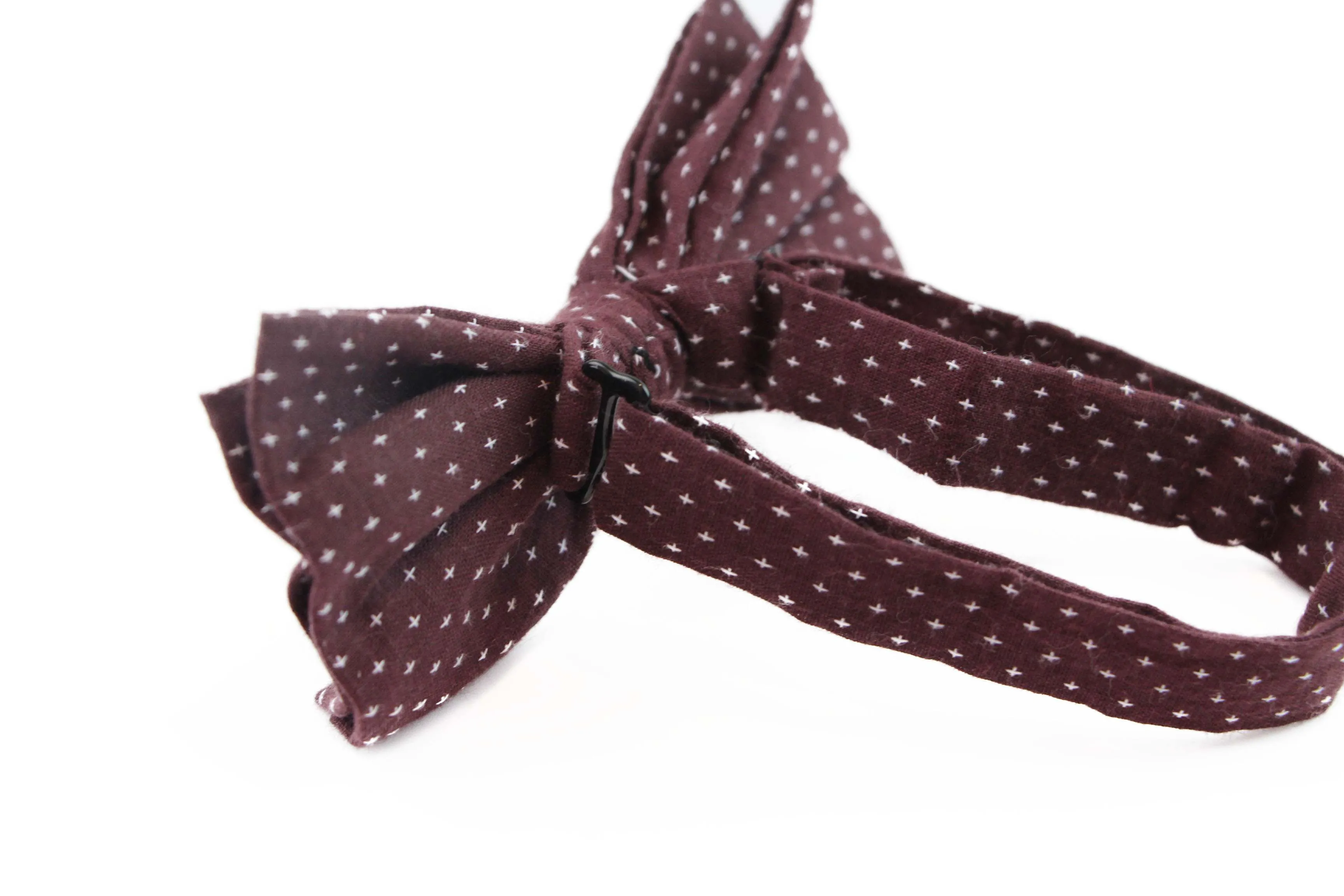 Mens Brown With White Star Cotton Bow Tie