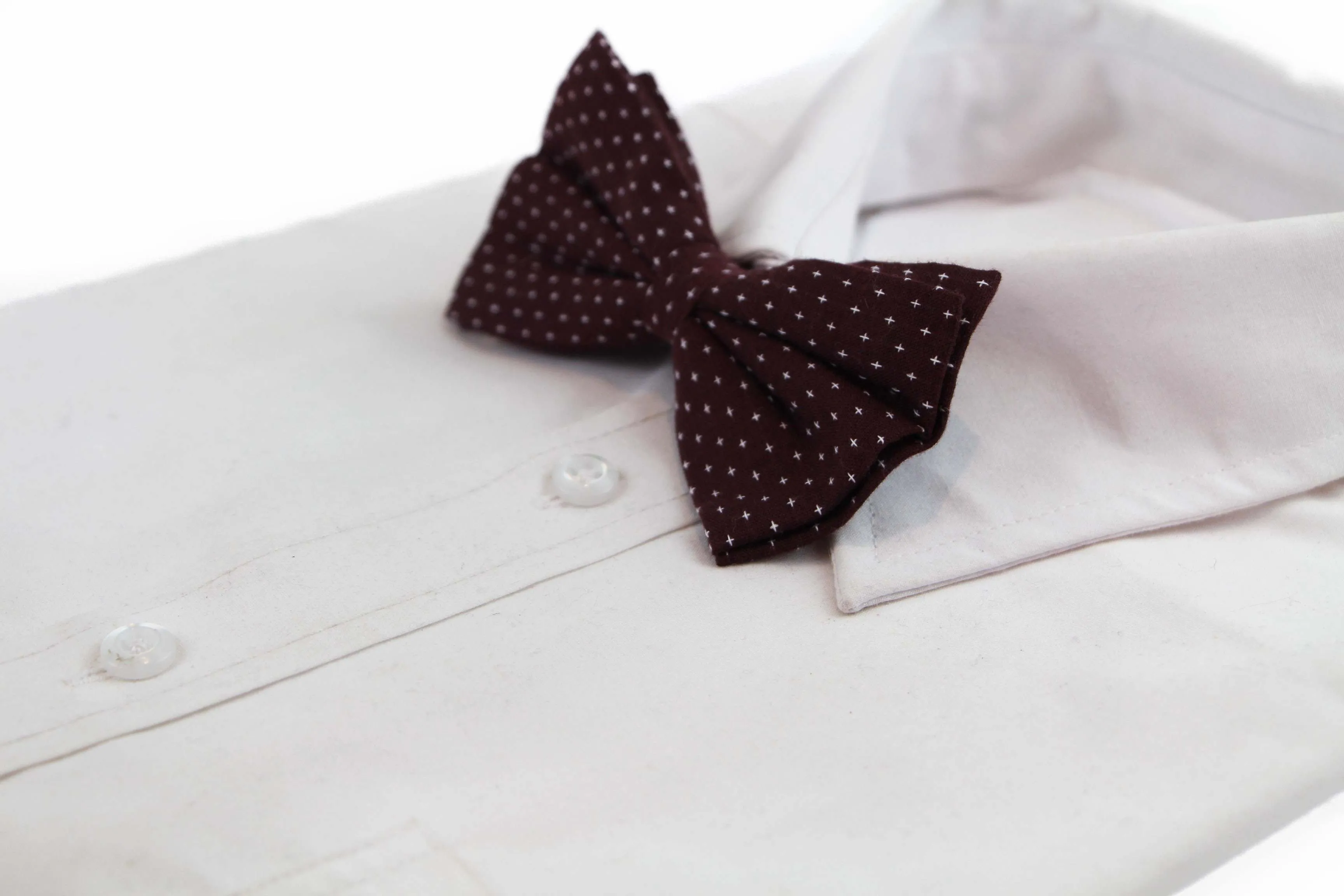 Mens Brown With White Star Cotton Bow Tie