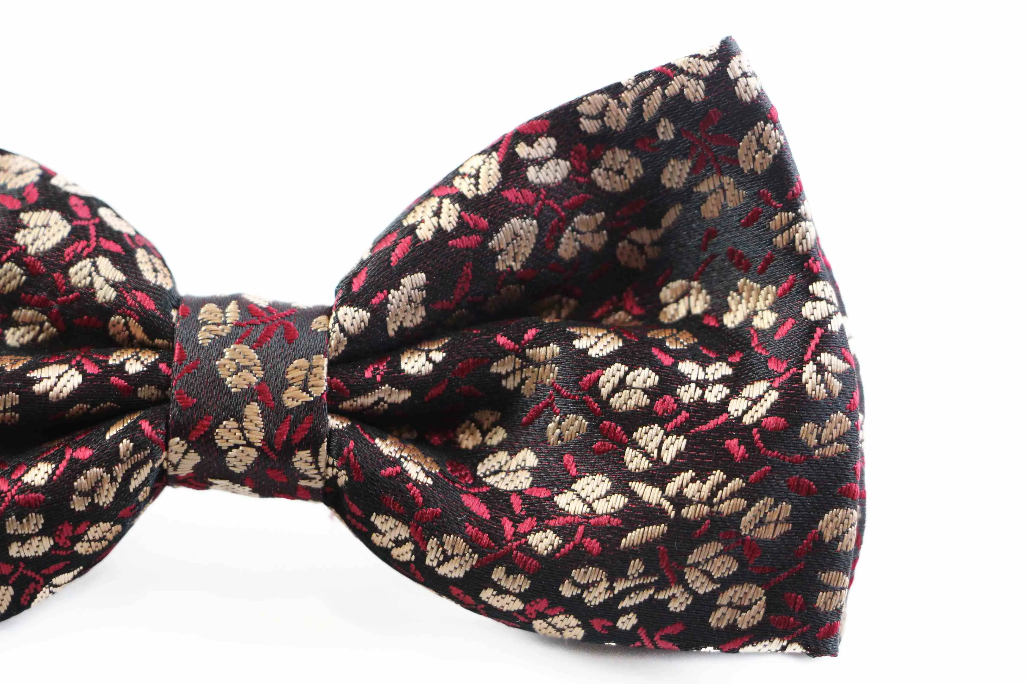 Mens Dark Red Brown Floral Patterned Bow Tie