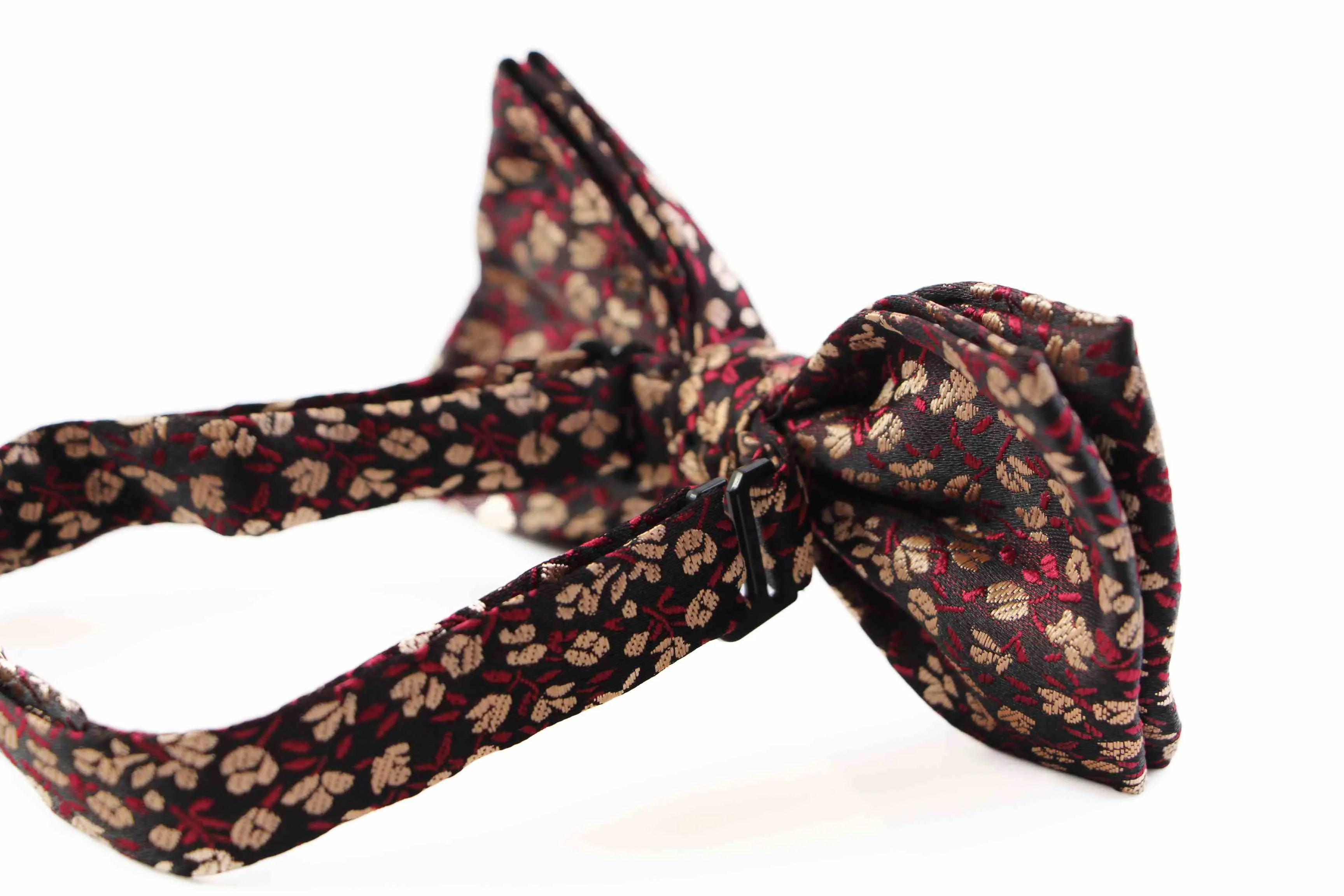 Mens Dark Red Brown Floral Patterned Bow Tie