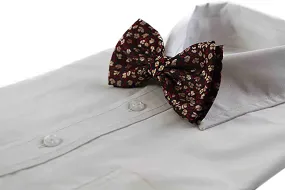 Mens Dark Red Brown Floral Patterned Bow Tie