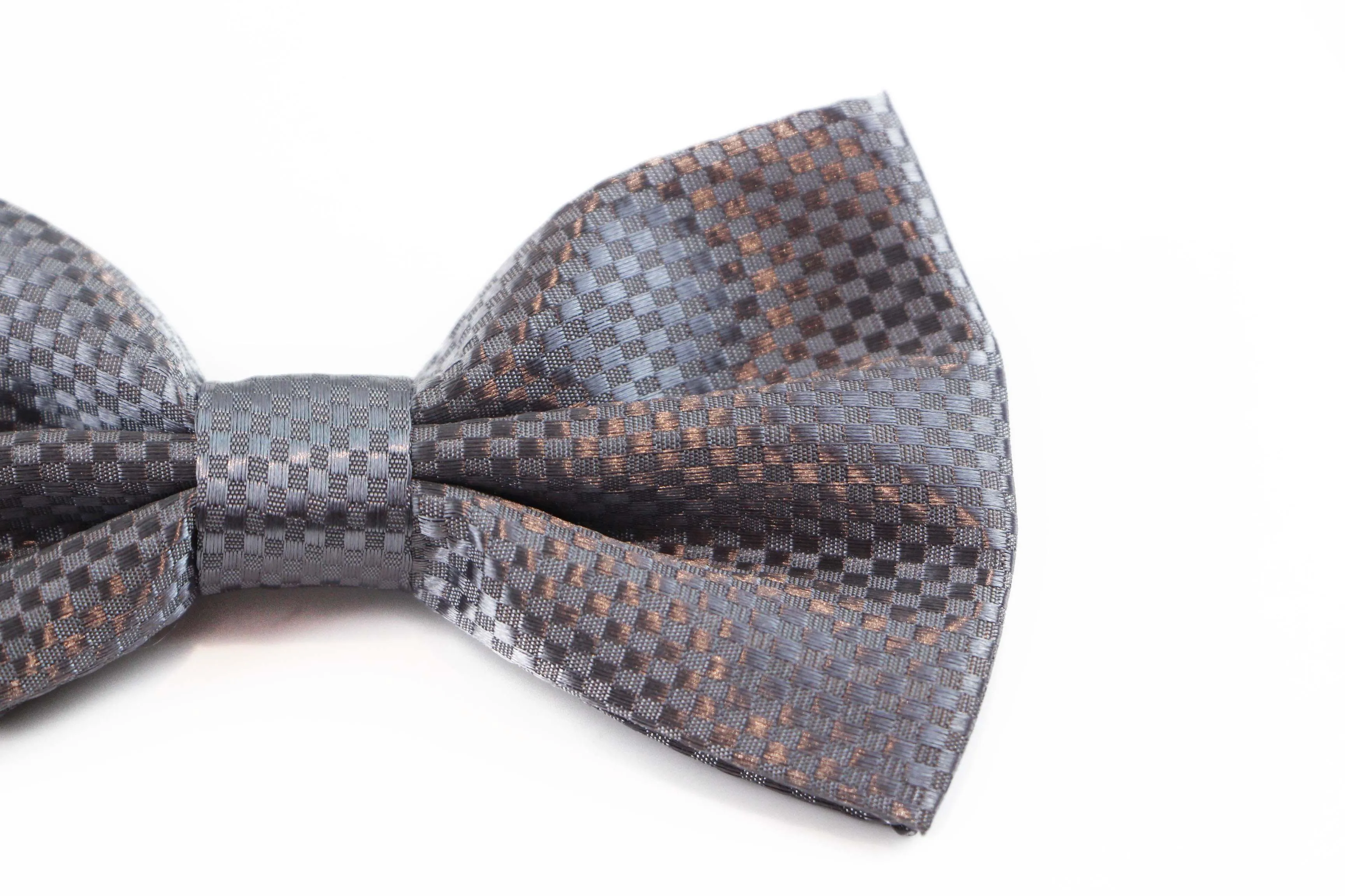 Mens Dark Silver Disco Shine Checkered Patterned Bow Tie