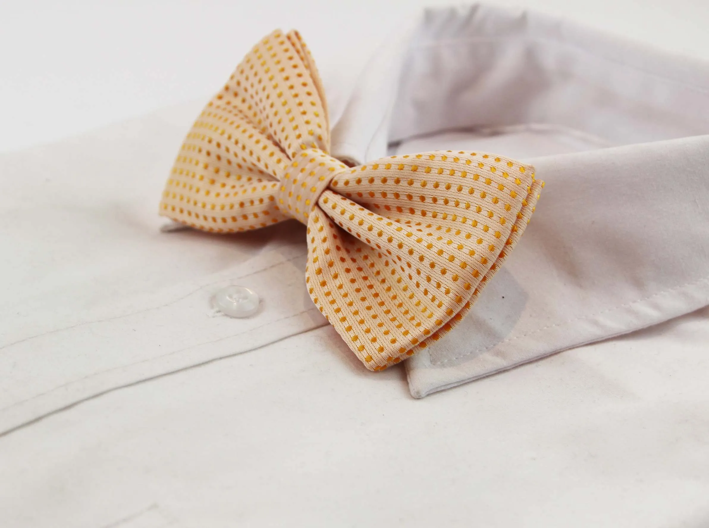 Mens Faint Orange Polka Dot Patterned Bow Tie