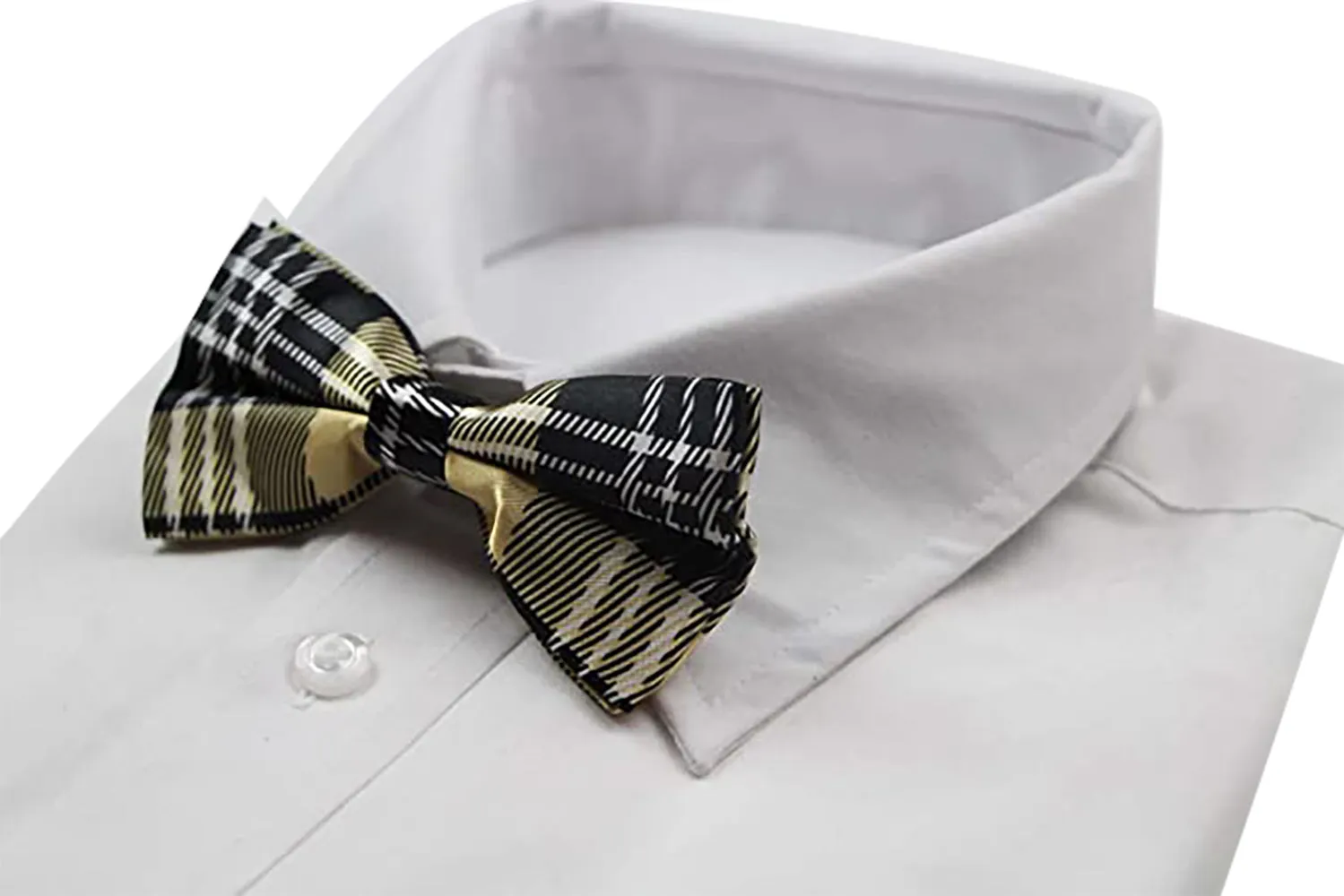 Mens Gold Tarten Plaid Patterned Bow Tie