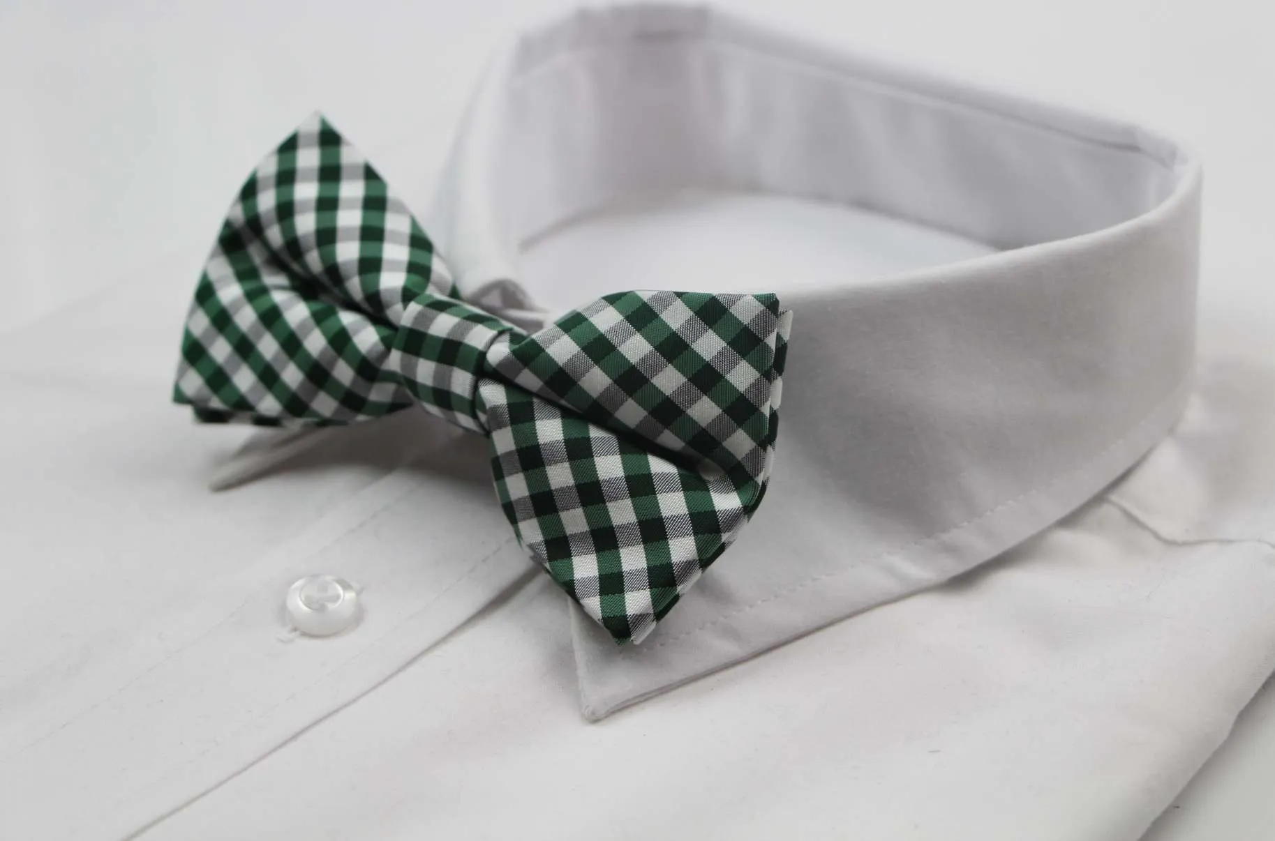 Mens Green, White & Black Checkered Cotton Bow Tie