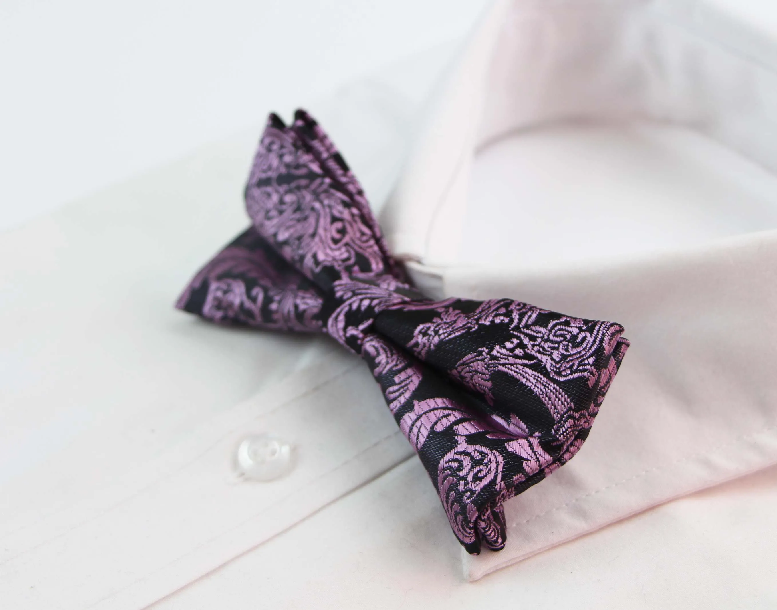 Mens Gunmetal & Purple Patterned Bow Tie