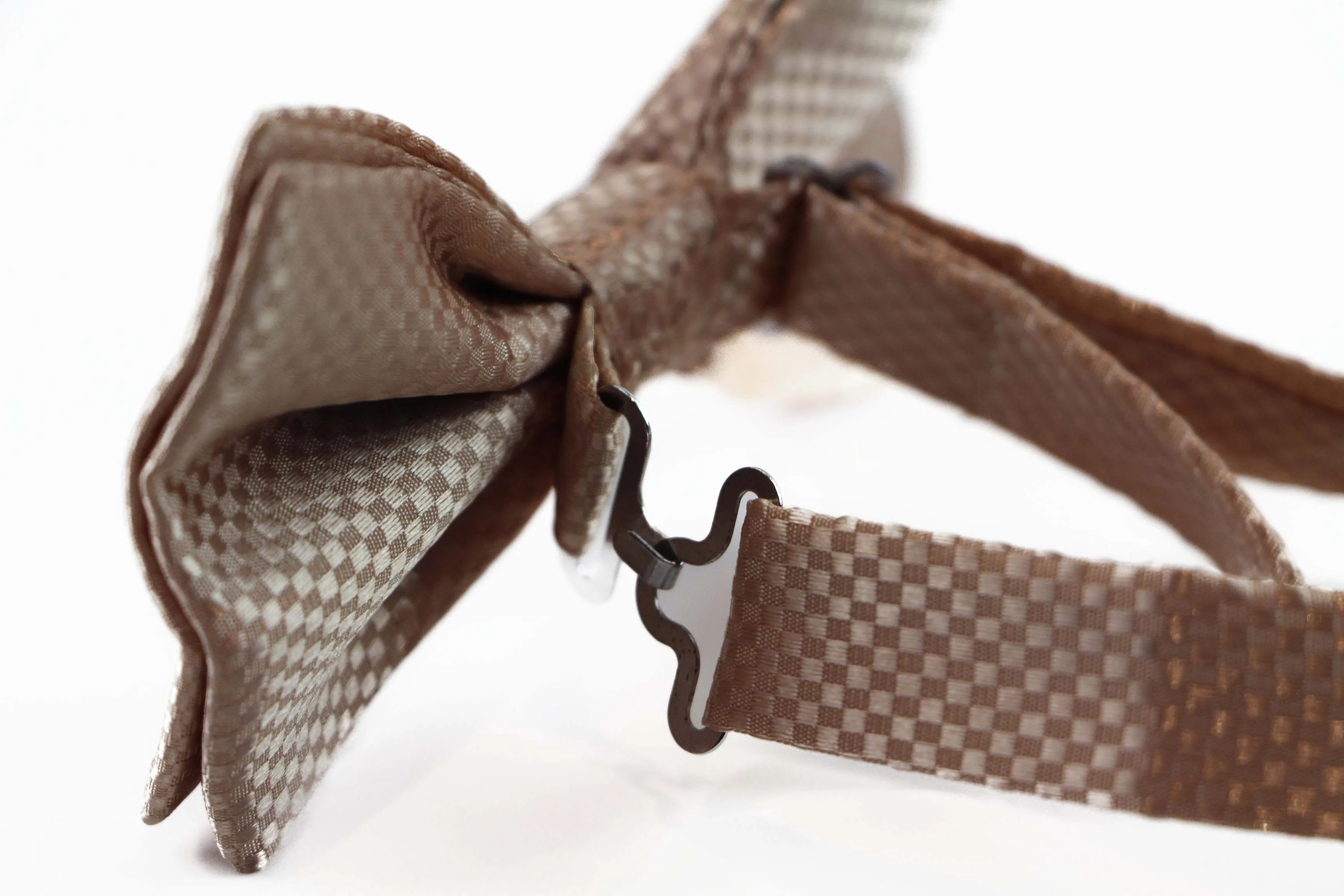 Mens Latte Disco Shine Checkered Patterned Bow Tie