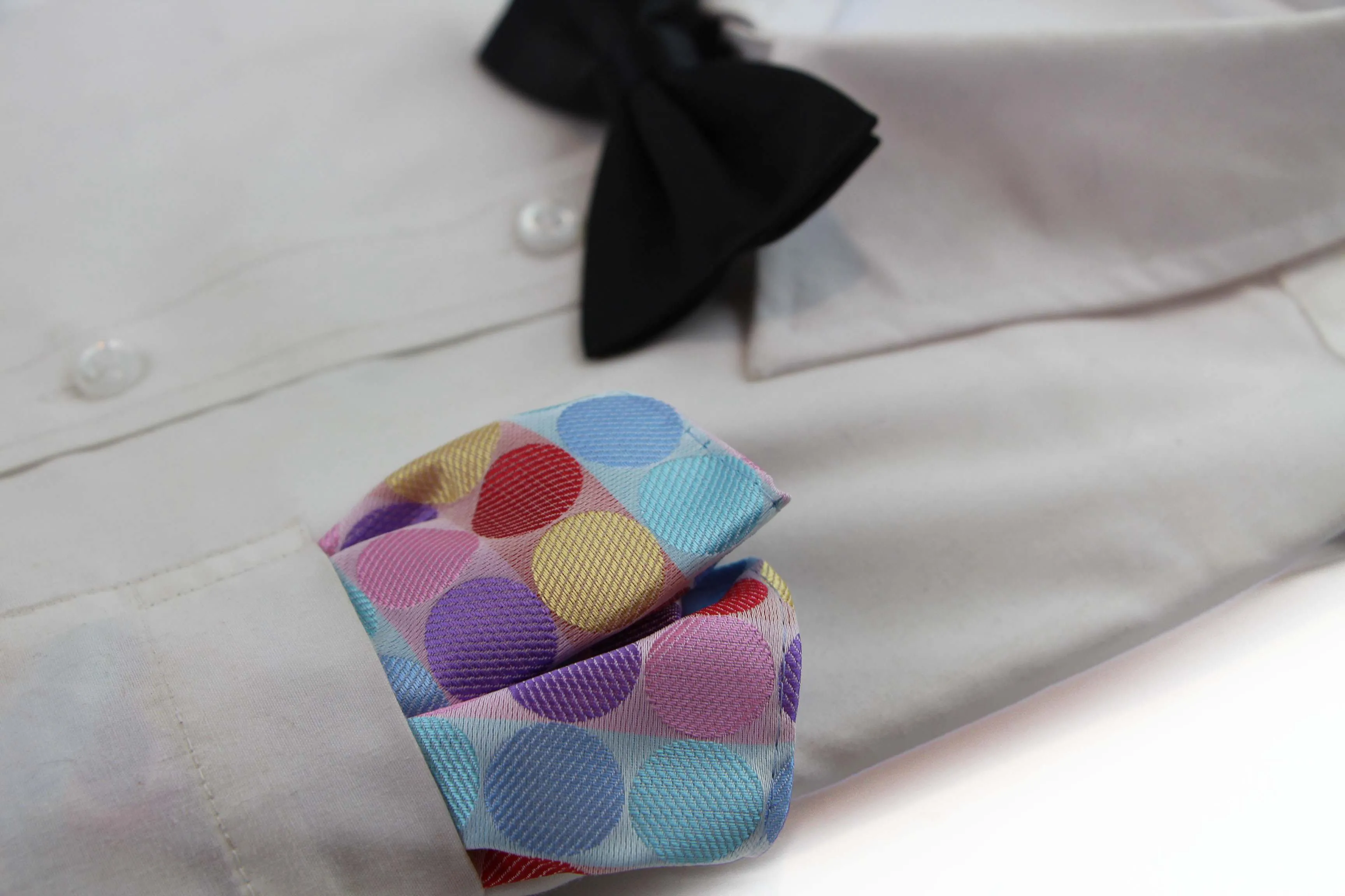 Mens Light Blue & Light Pink Large Polka Dot Silk Pocket Square