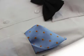 Mens Light Blue & Orange Small Polka Dot Silk Pocket Square