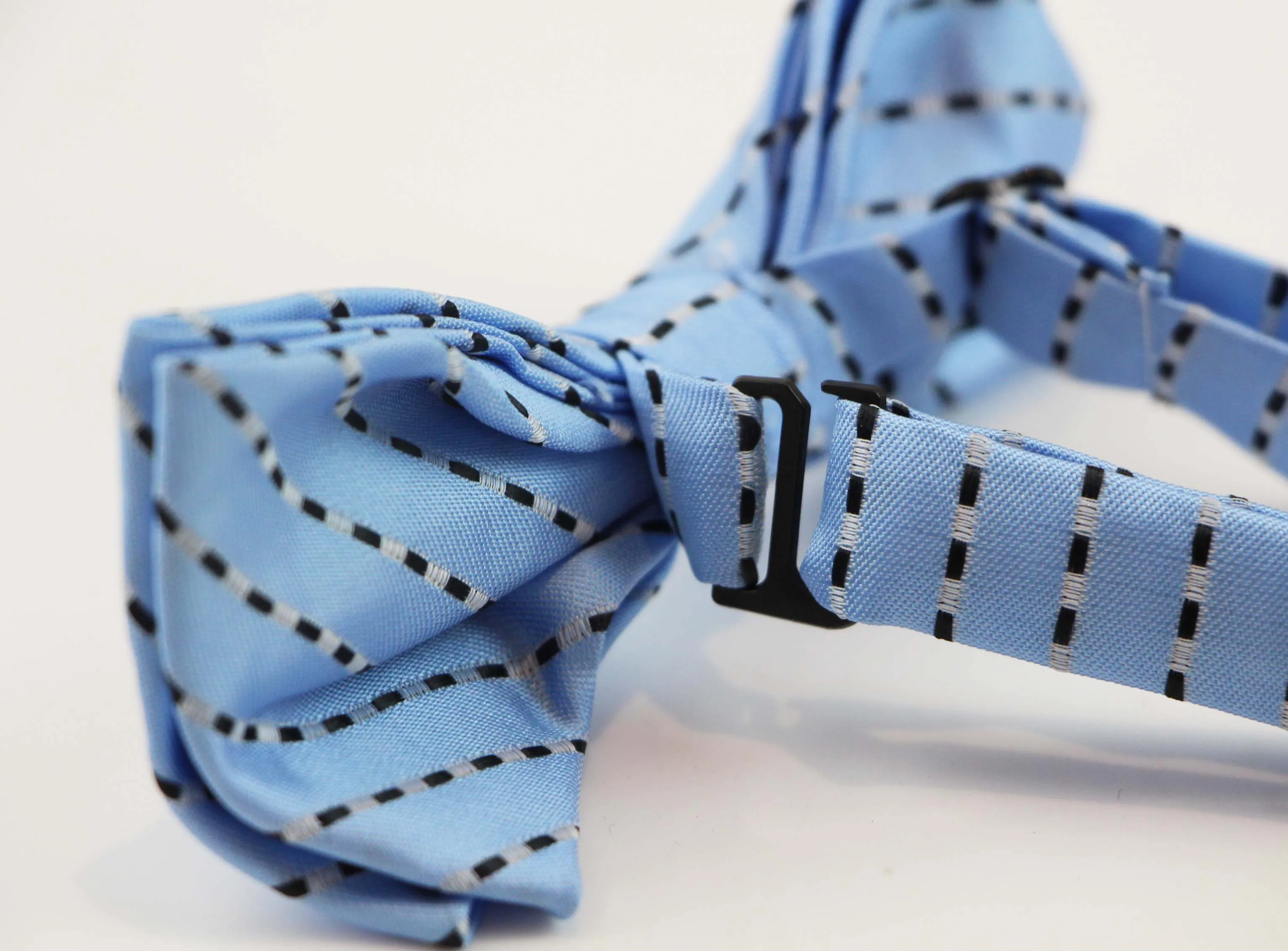 Mens Light Blue With Black & White Diagonal Stripes Patterned Bow Tie