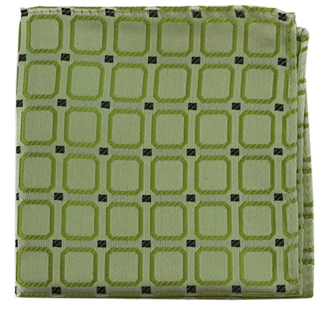 Mens Lime Green Cube Patterned Silk Pocket Square