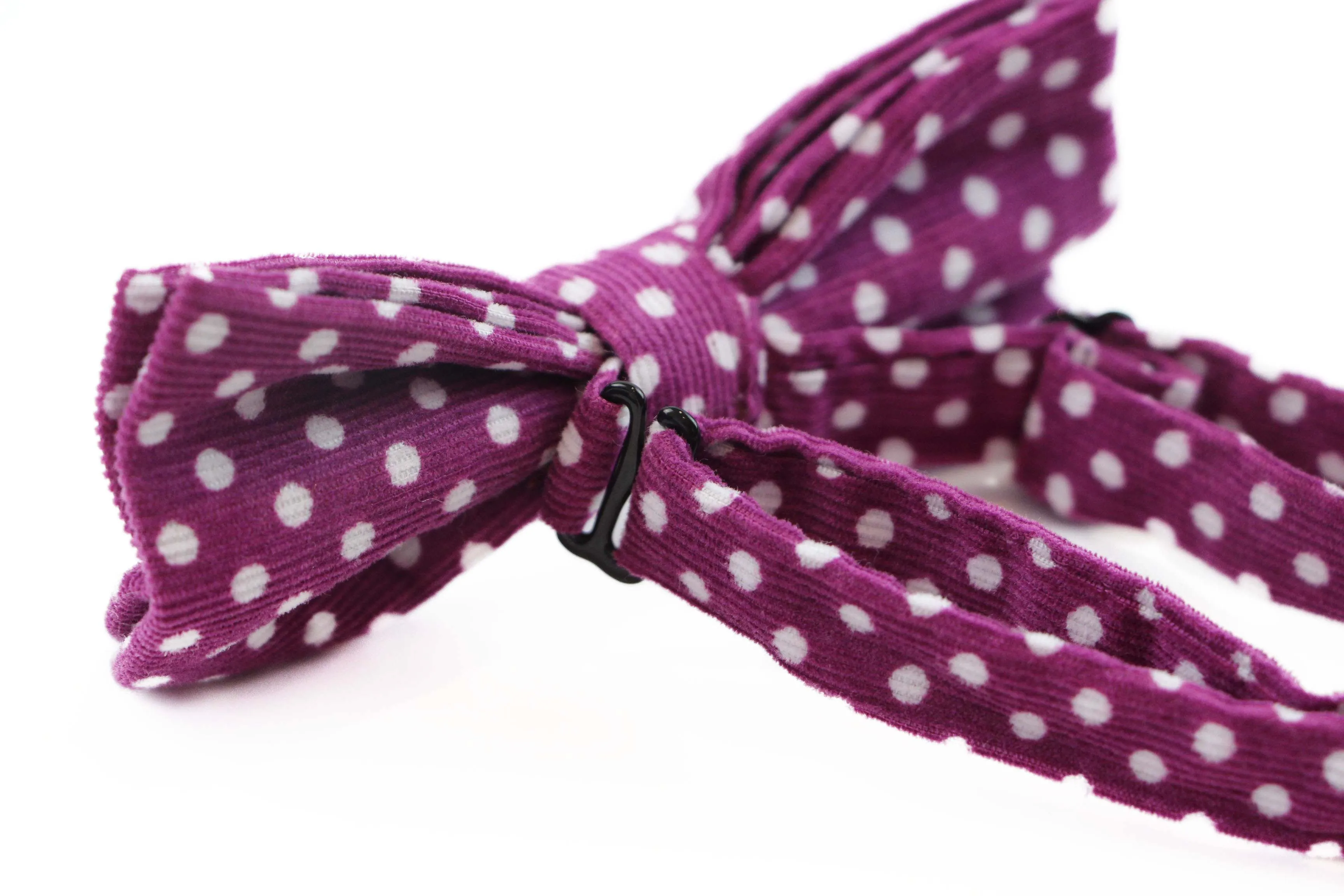 Mens Magenta & White Cord Polka Dot Patterned Bow Tie