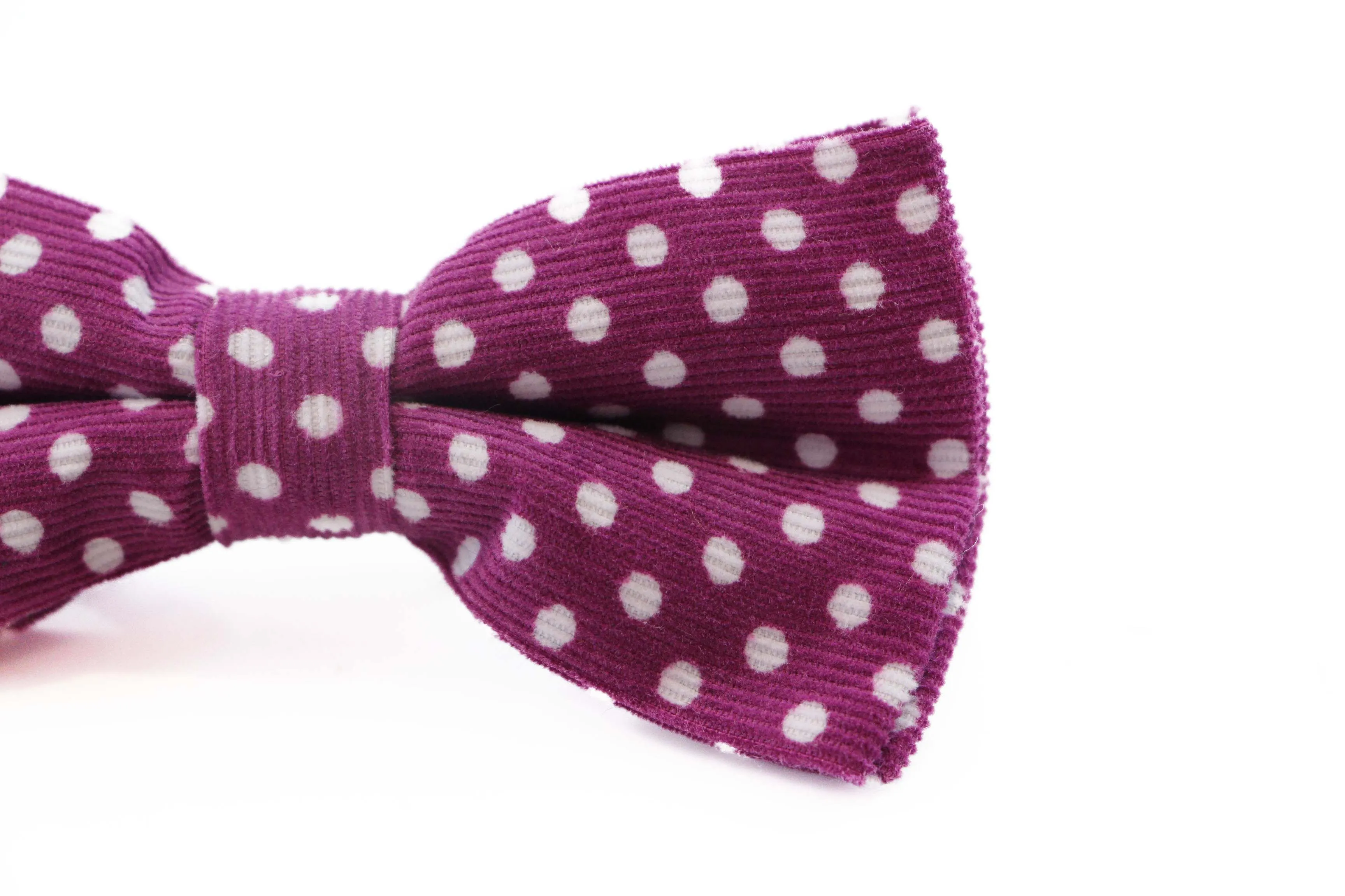 Mens Magenta & White Cord Polka Dot Patterned Bow Tie