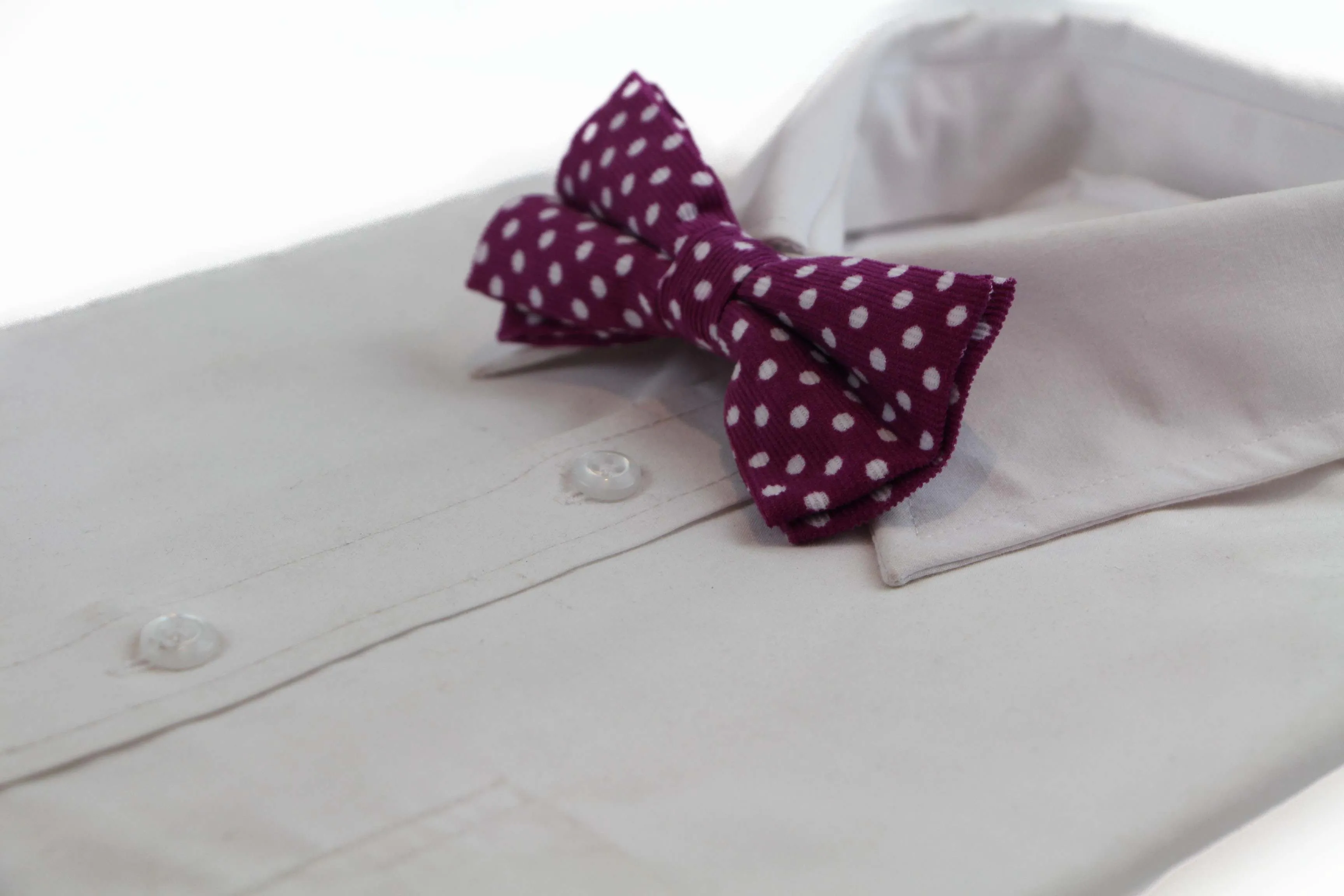 Mens Magenta & White Cord Polka Dot Patterned Bow Tie