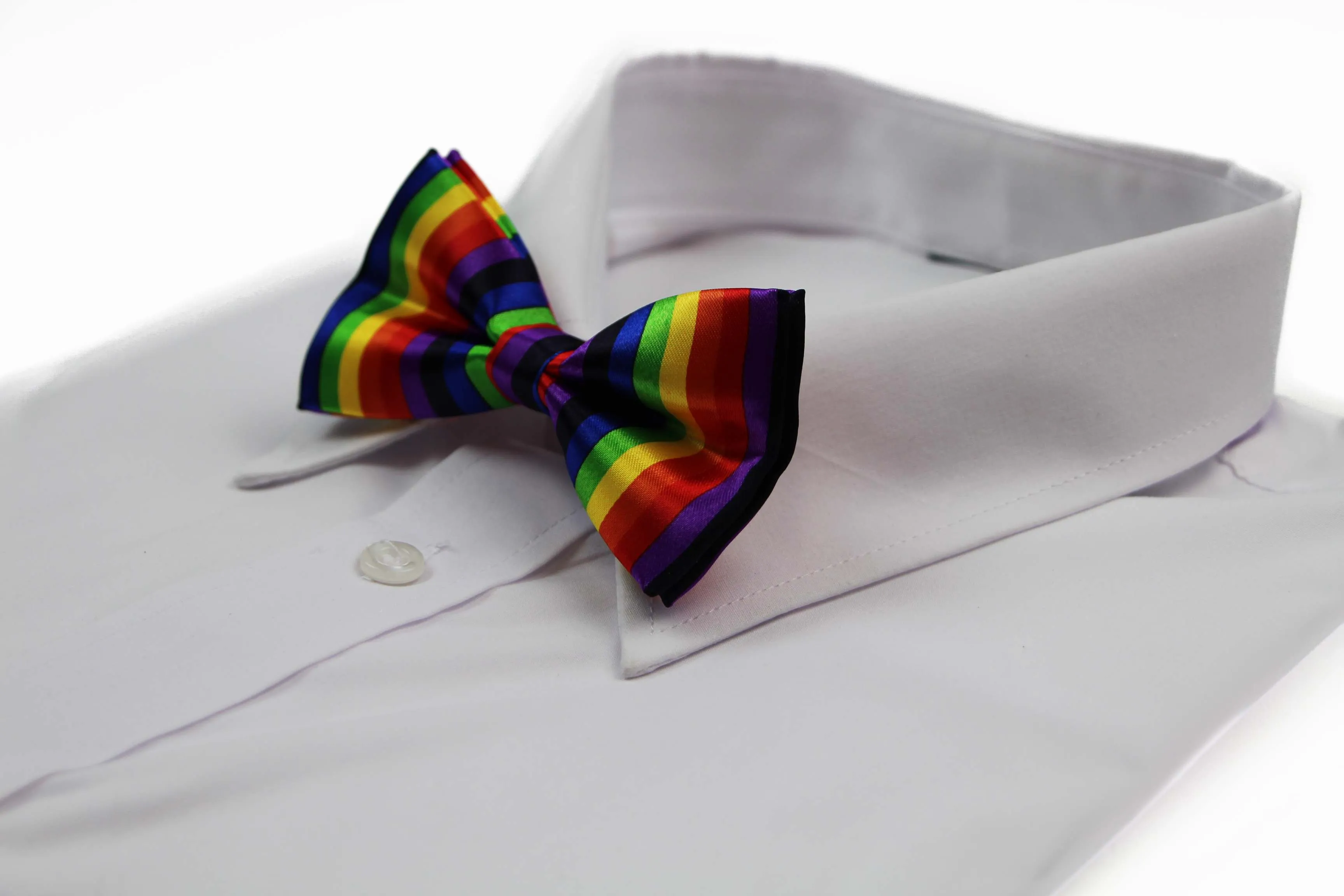 Mens Multicoloured Striped Patterned Rainbow Bow Tie