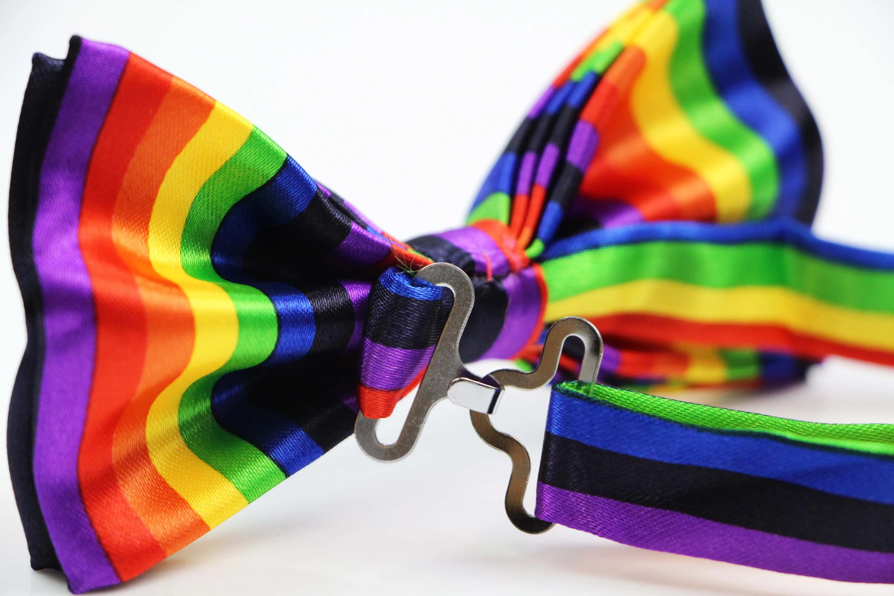 Mens Multicoloured Striped Patterned Rainbow Bow Tie