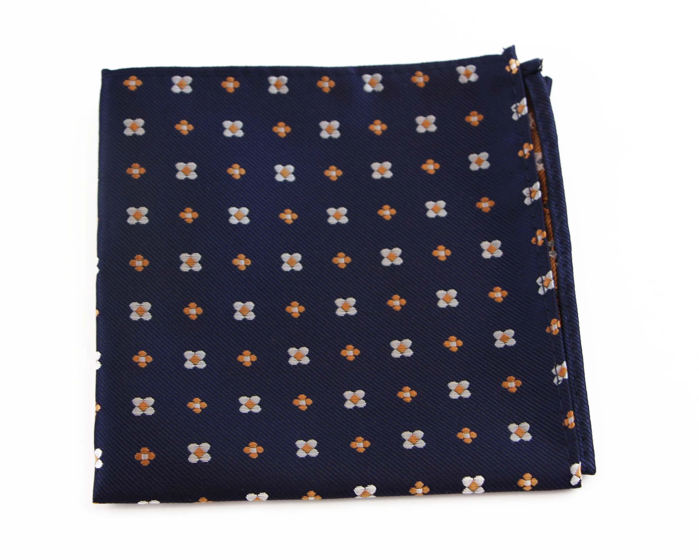 Mens Navy & Orange Flower Silk Pocket Square