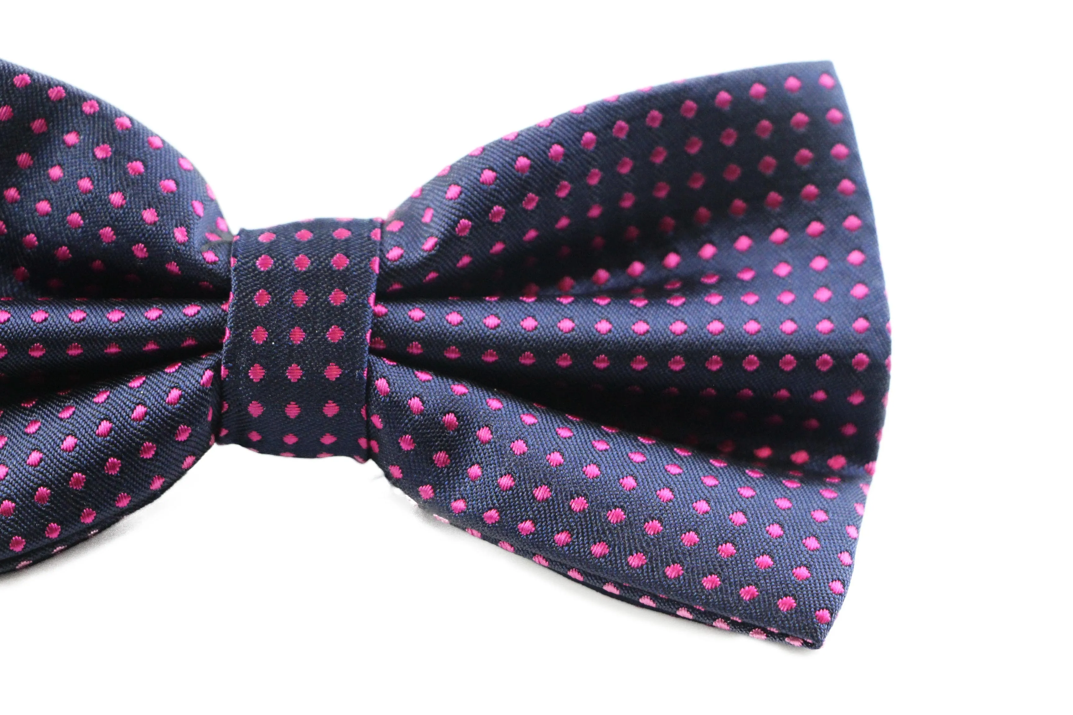 Mens Navy & Pink Polka Dot Patterned Bow Tie