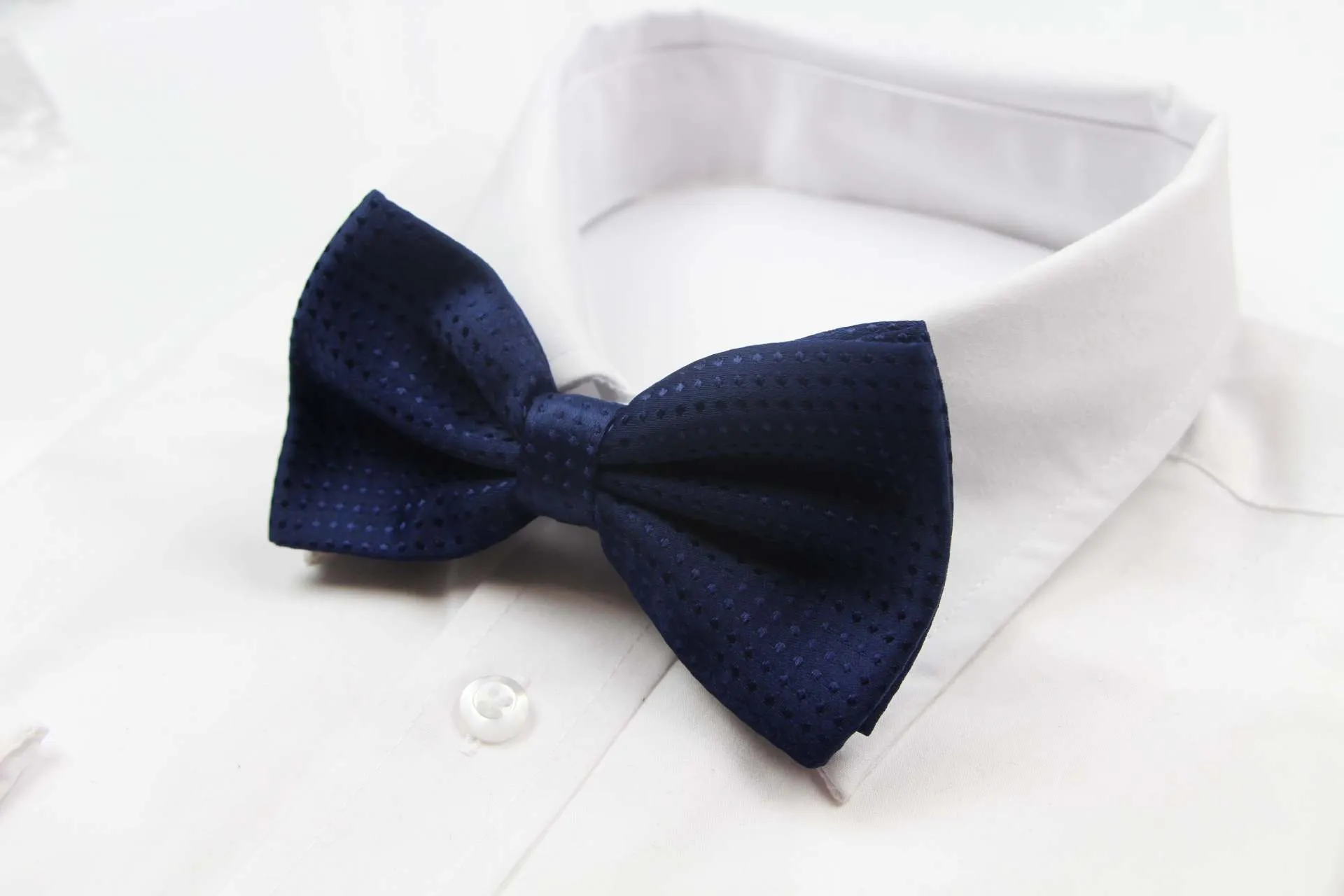 Mens Navy Polka Dot Patterned Bow Tie