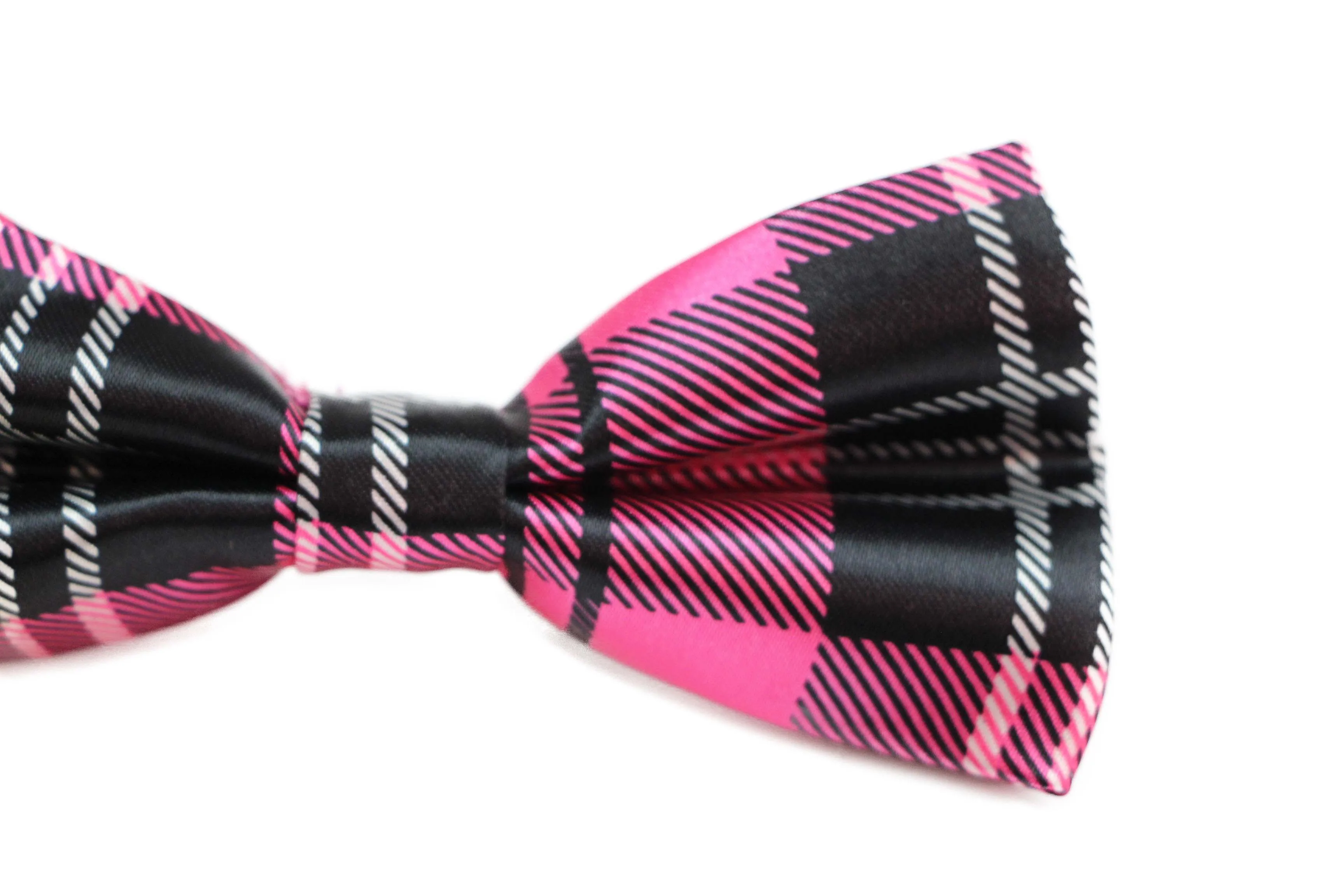 Mens Pink Tarten Plaid Patterned Bow Tie