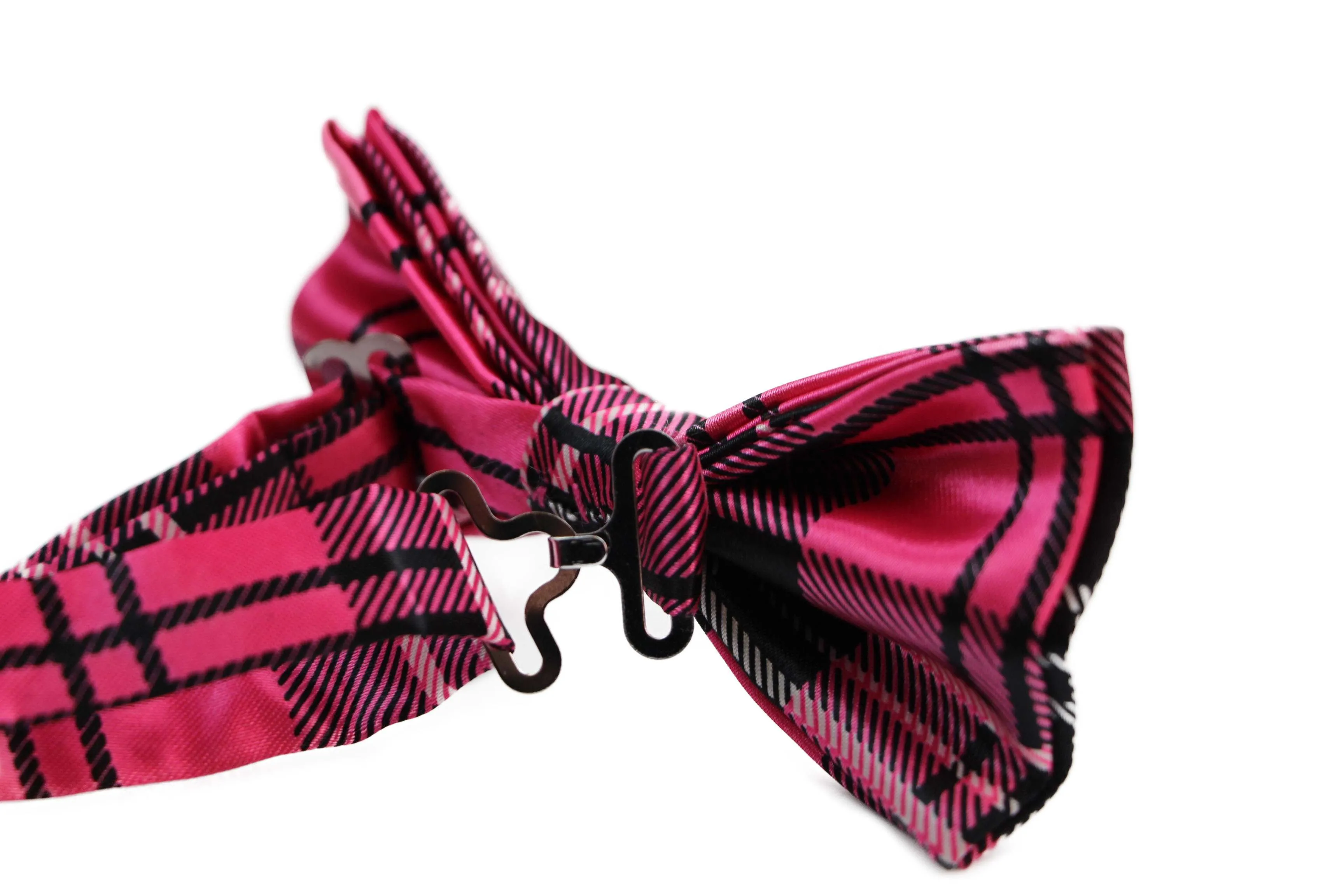 Mens Pink Tarten Plaid Patterned Bow Tie