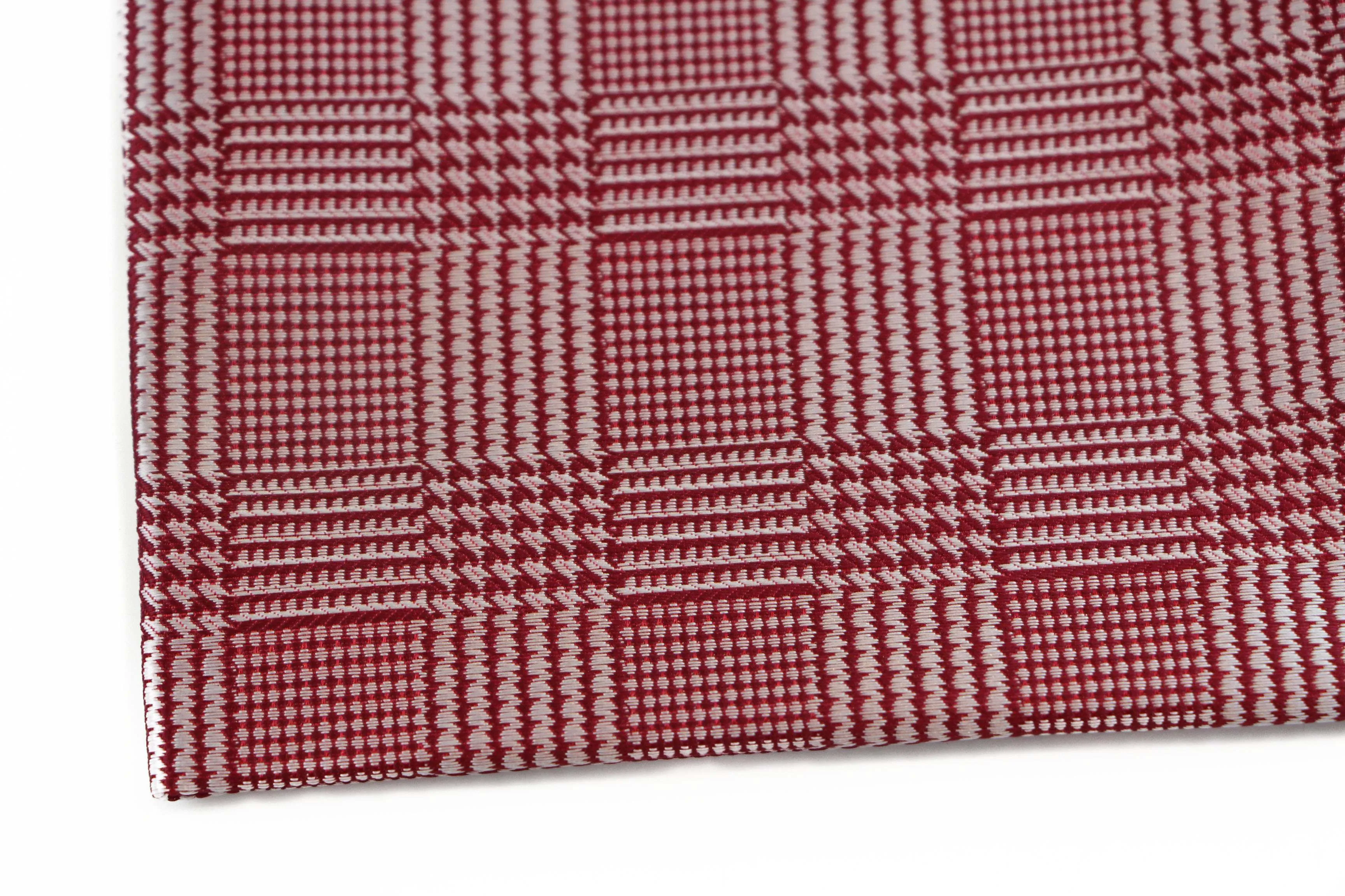 Mens Red & Silver Checkered Silk Pocket Square