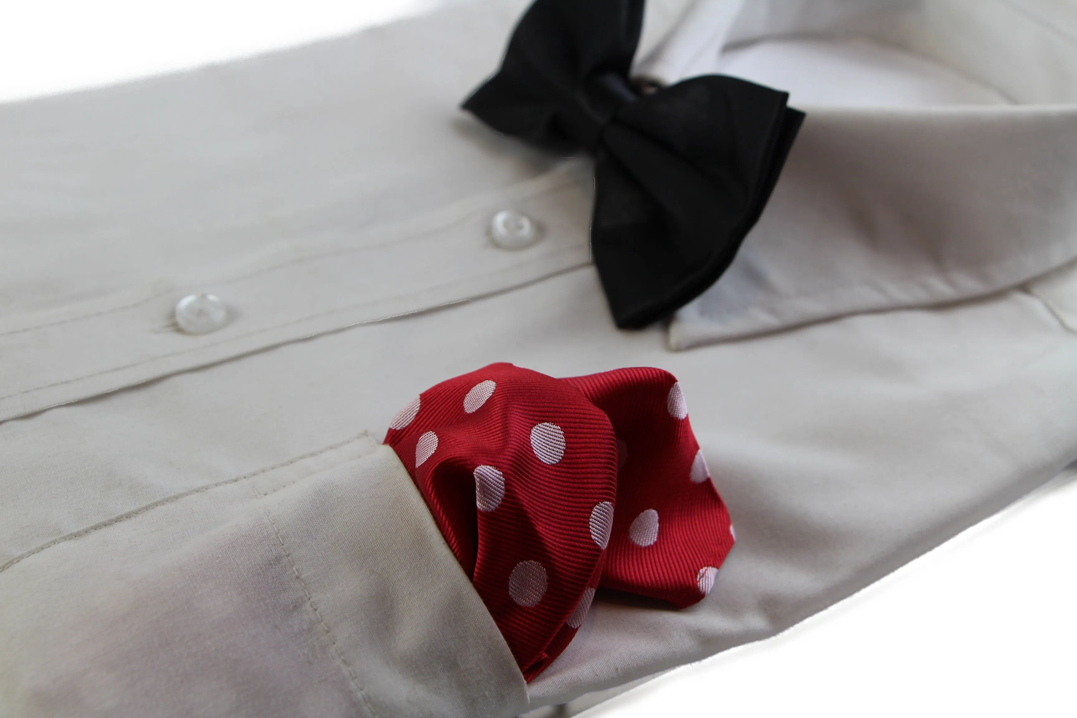 Mens Red & Silver Large Polka Dot Silk Pocket Square