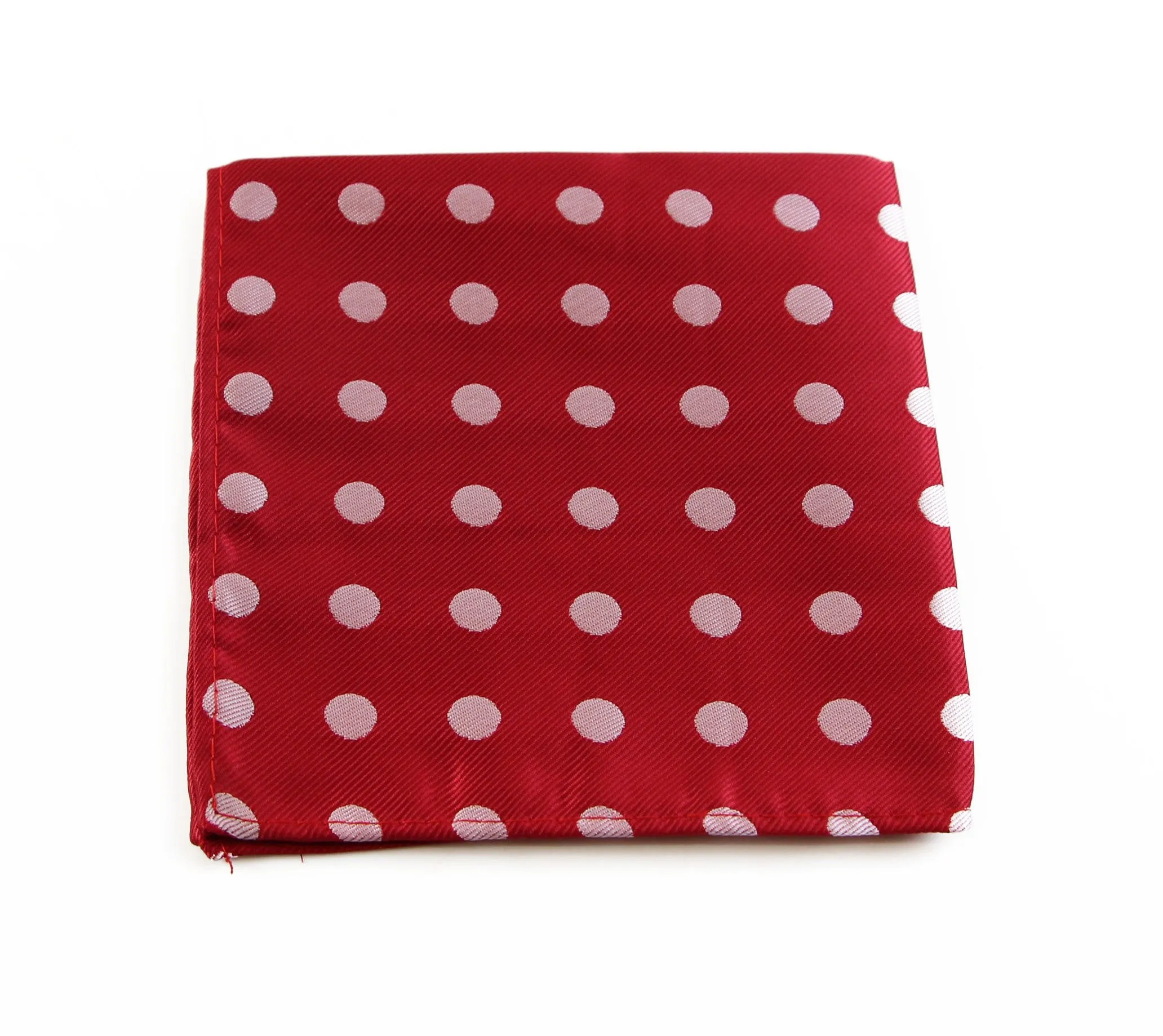 Mens Red & Silver Large Polka Dot Silk Pocket Square