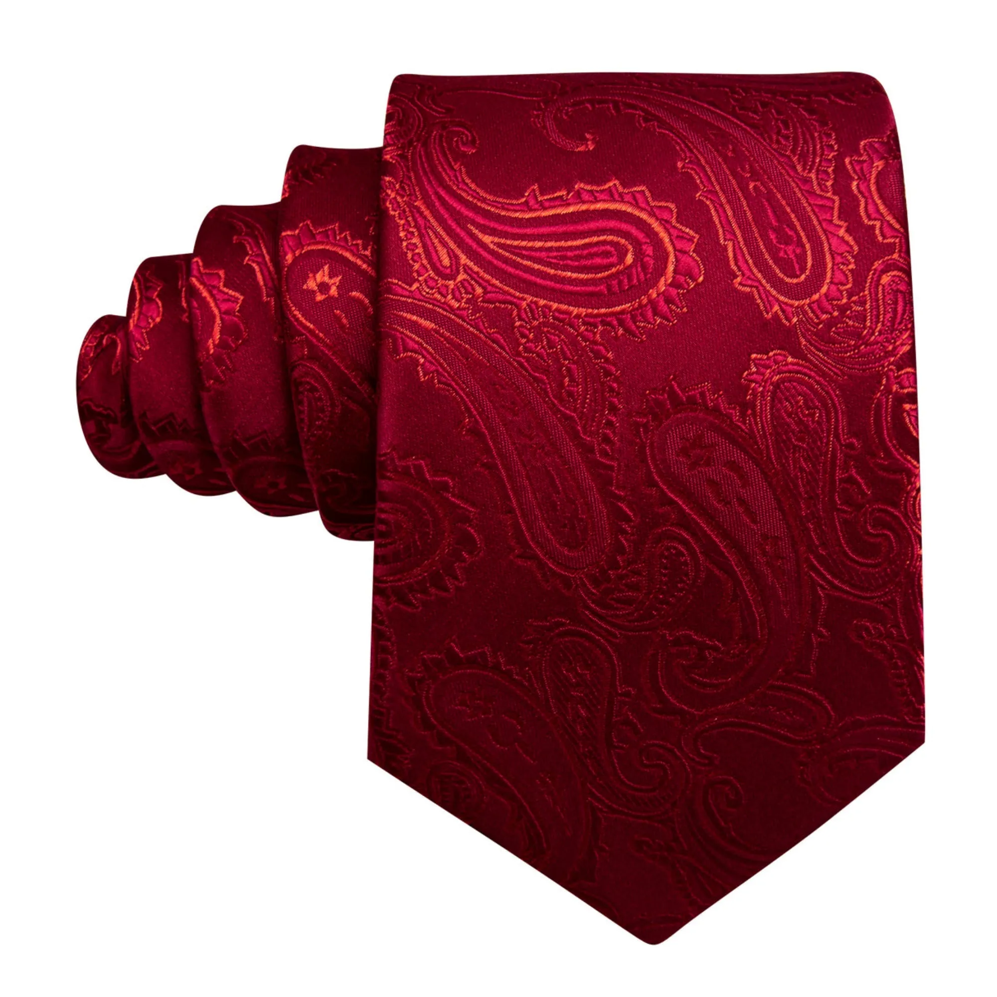 Men's Red Paisley 100% Silk Neck Tie With Matching Hanky And Cufflinks Set